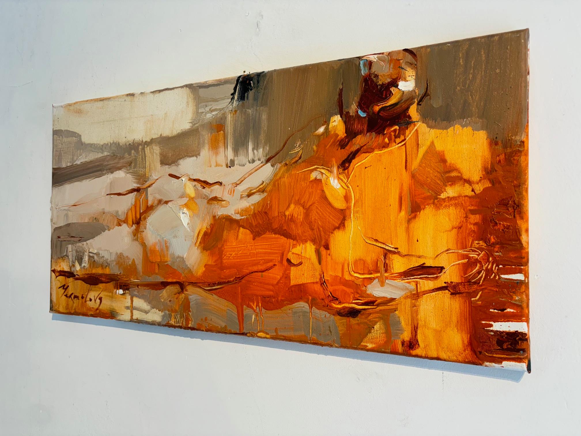 Junto a la piscina 5-original figurativo abstracto forma femenina pintura-arte contemporáneo - Figurative Painting Marrón de Iryna Yermolova