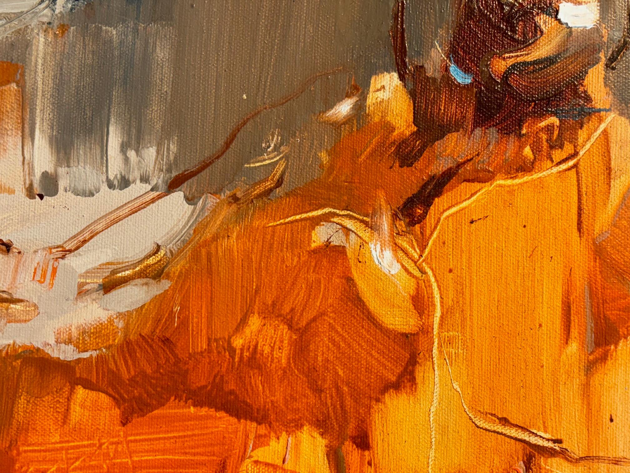 This exceptional artwork is currently on display and available for sale at Signet Contemporary Art Gallery and online.

In Poolside 5, Yermolova continues her exploration of sunlit figures, blurring the boundaries between the human form and its