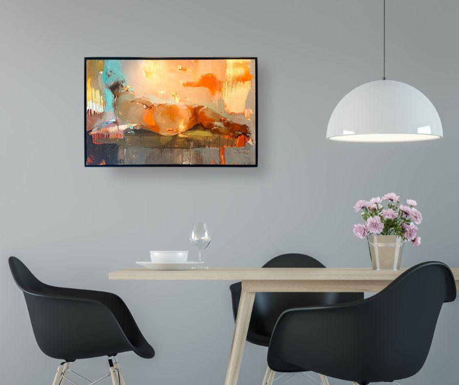 Lectura - pintura original figurativa abstracta de forma femenina - arte contemporáneo en venta 1
