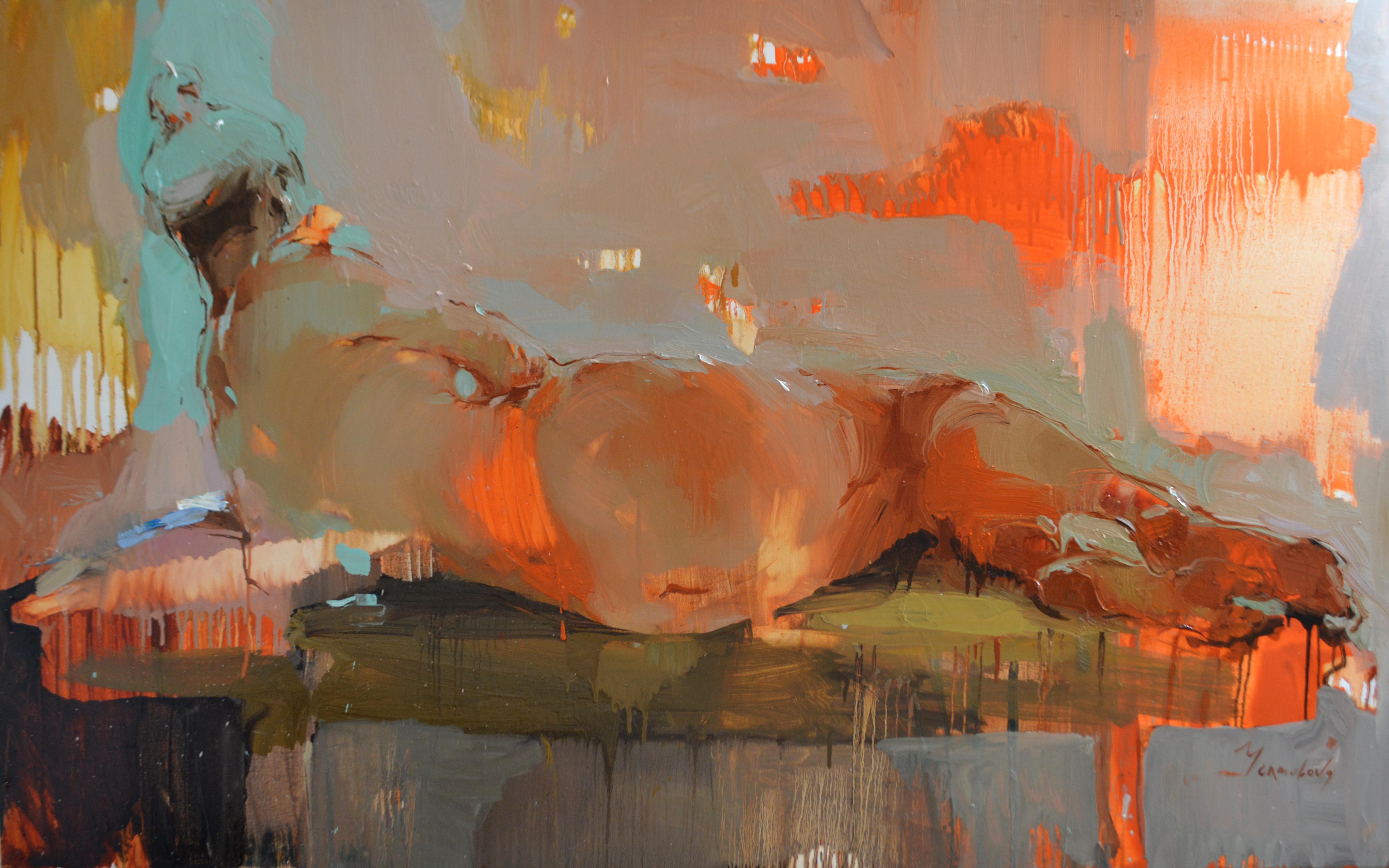 Figurative Painting de Iryna Yermolova - Lectura - pintura original figurativa abstracta de forma femenina - arte contemporáneo