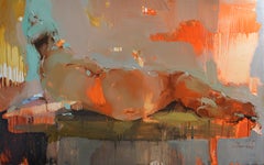 Reading - original figurative abstract female form painting - contemporary art