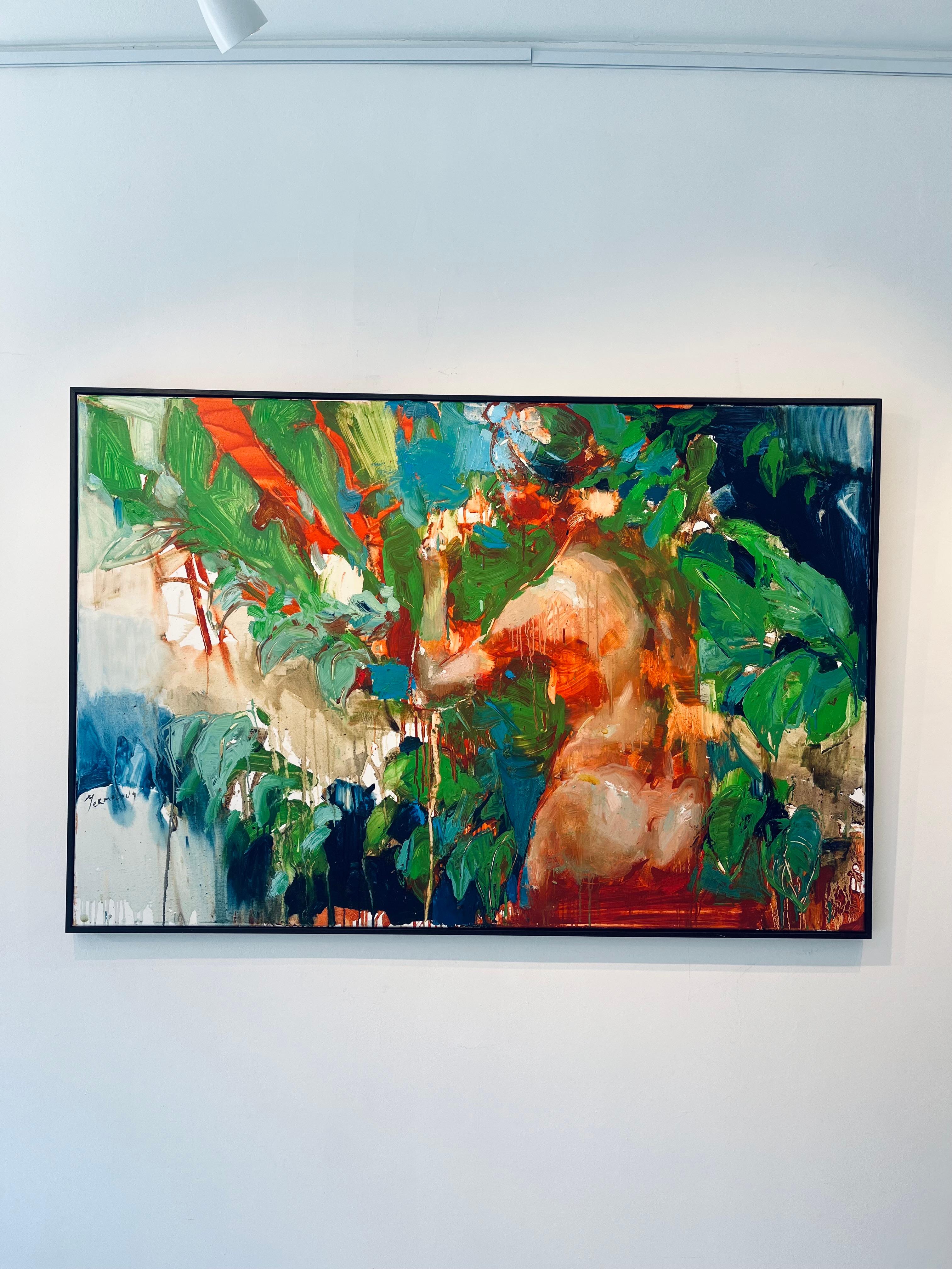 Villa the Private Pool-original abstract figurative painting-contemporary art  - Painting by Iryna Yermolova