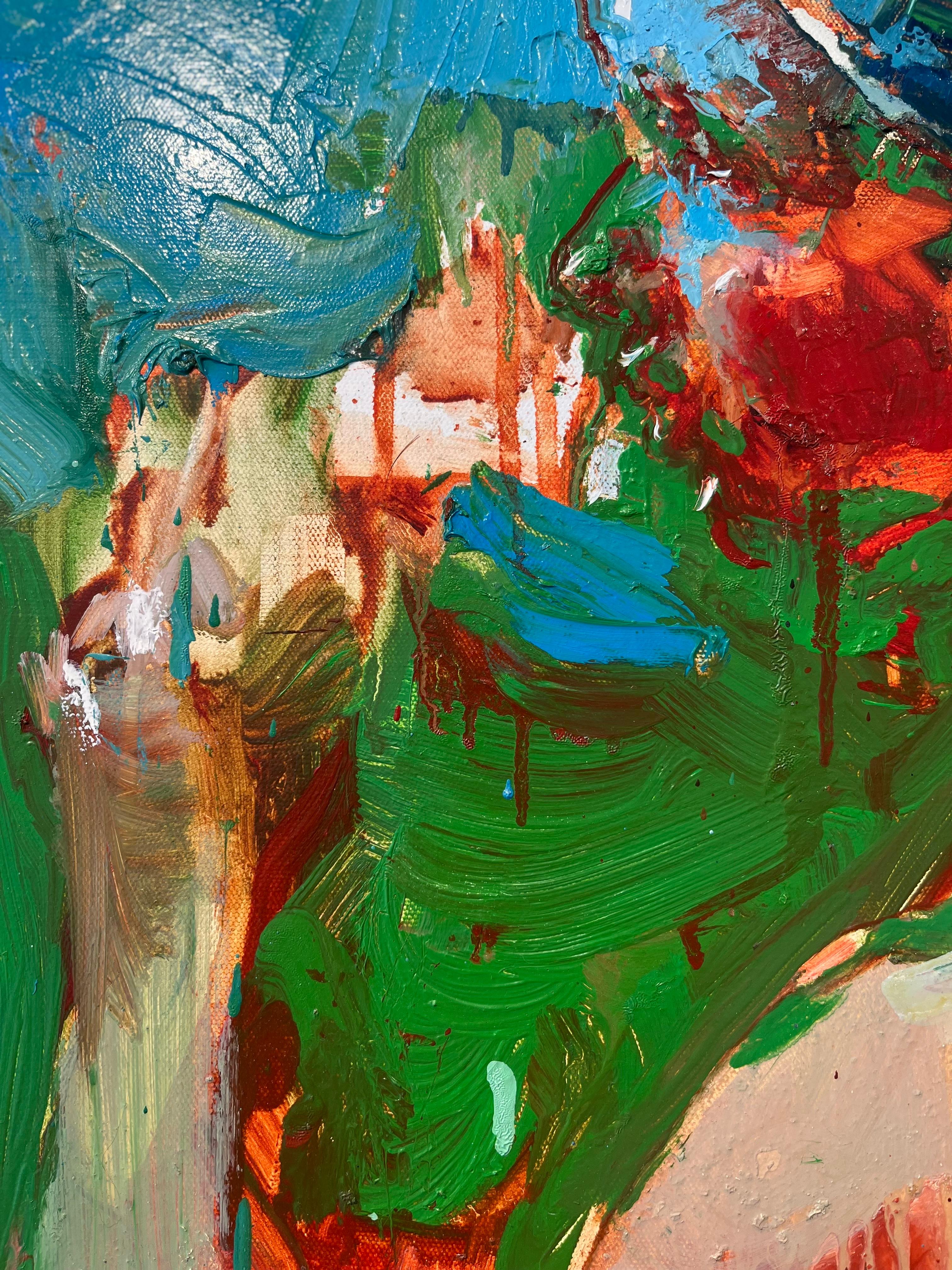 Villa la Piscina Privada-pintura figurativa abstracta original-arte contemporáneo - Figurative Painting Negro de Iryna Yermolova