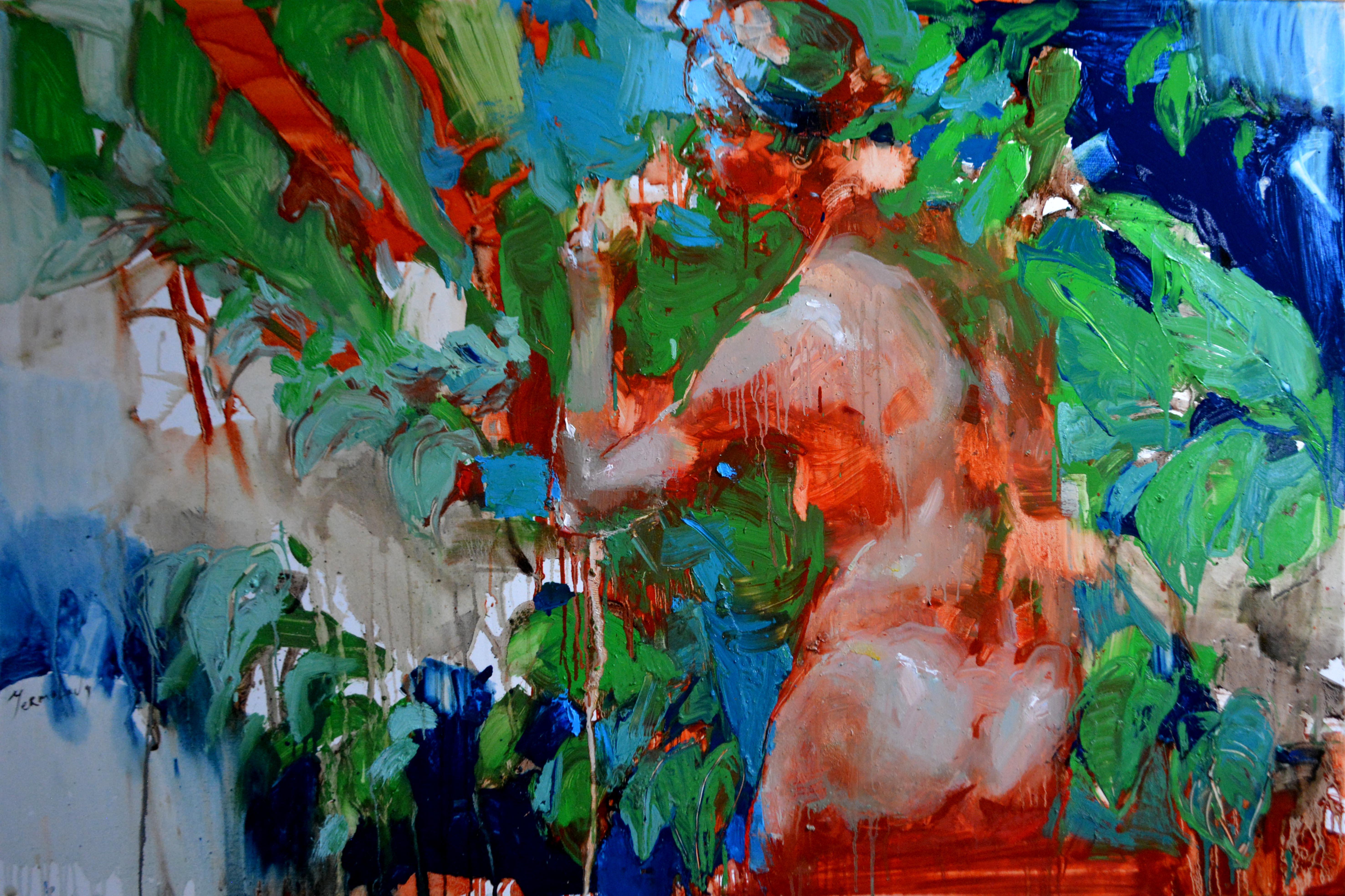 Iryna Yermolova Portrait Painting - Villa the Private Pool-original abstract figurative painting-contemporary art 