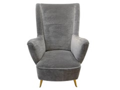 ISA, Pair of Armchairs in Velvet Mohair and Brass, Italy, circa 1950