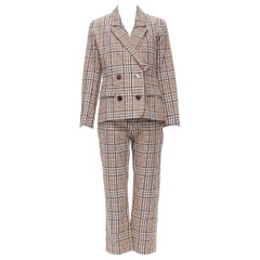 ISA ARFEN beige black red checkered double breasted blazer pants set 8 IT40