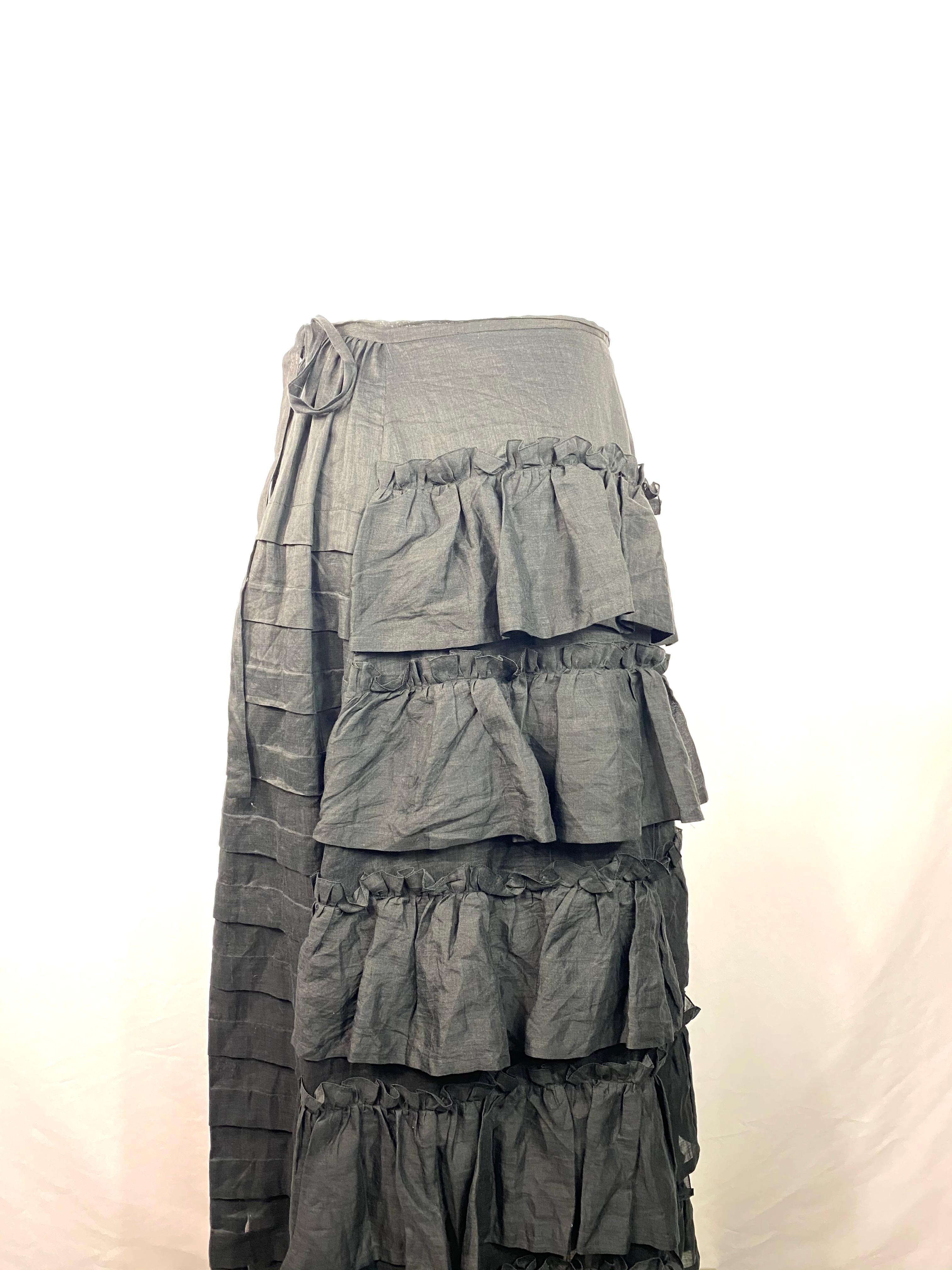 Isa Arfen Black Ruffle Maxi Skirt Size 10 For Sale 1