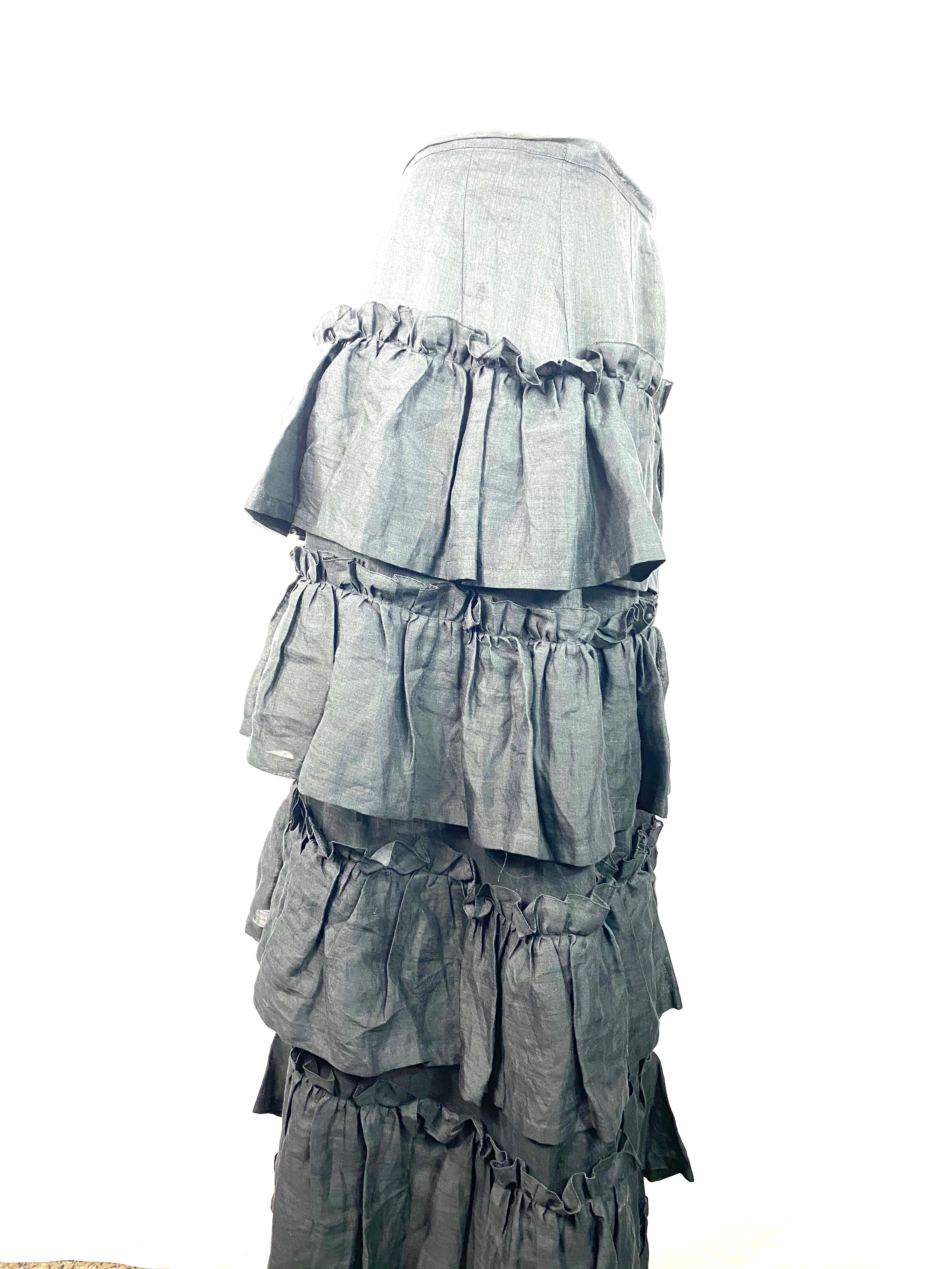 Isa Arfen Black Ruffle Maxi Skirt Size 10 For Sale 2