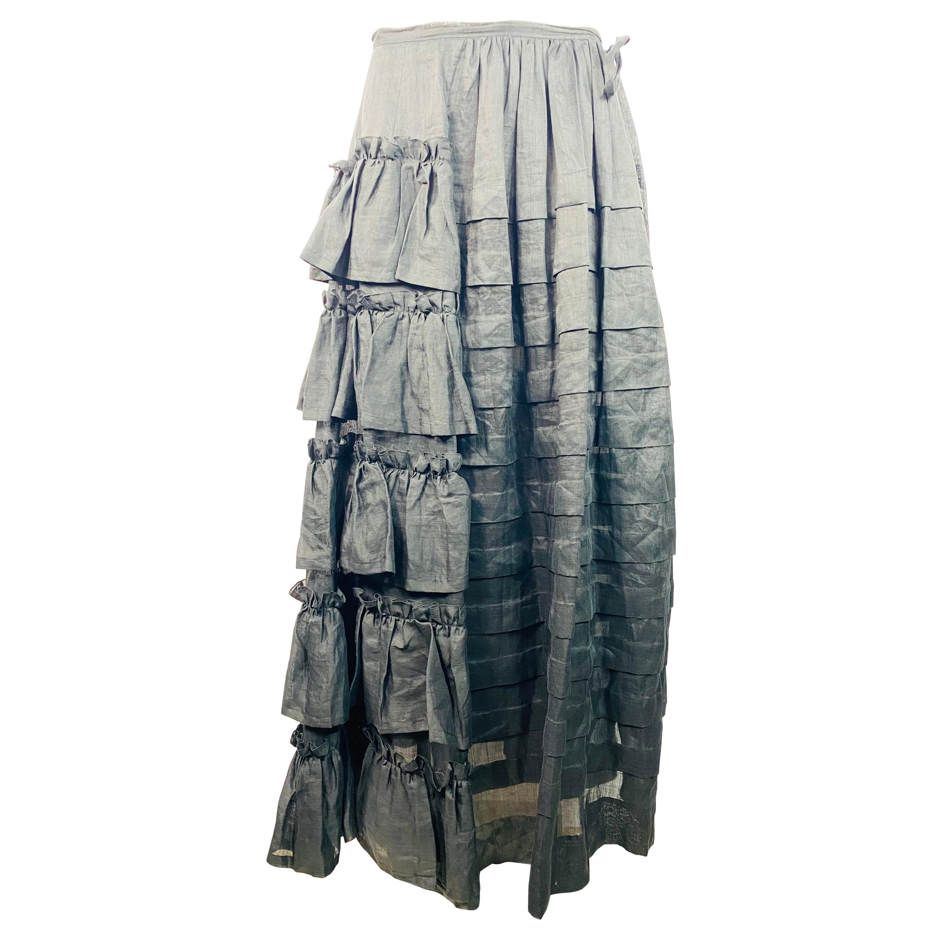 Isa Arfen Black Ruffle Maxi Skirt Size 10
