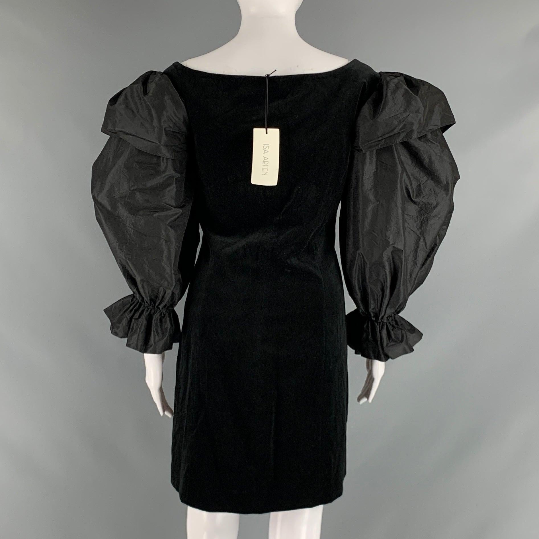 ISA ARFEN Size 14 Black Cotton Elastane Velvet Long Sleeve Cocktail Dress In Excellent Condition For Sale In San Francisco, CA