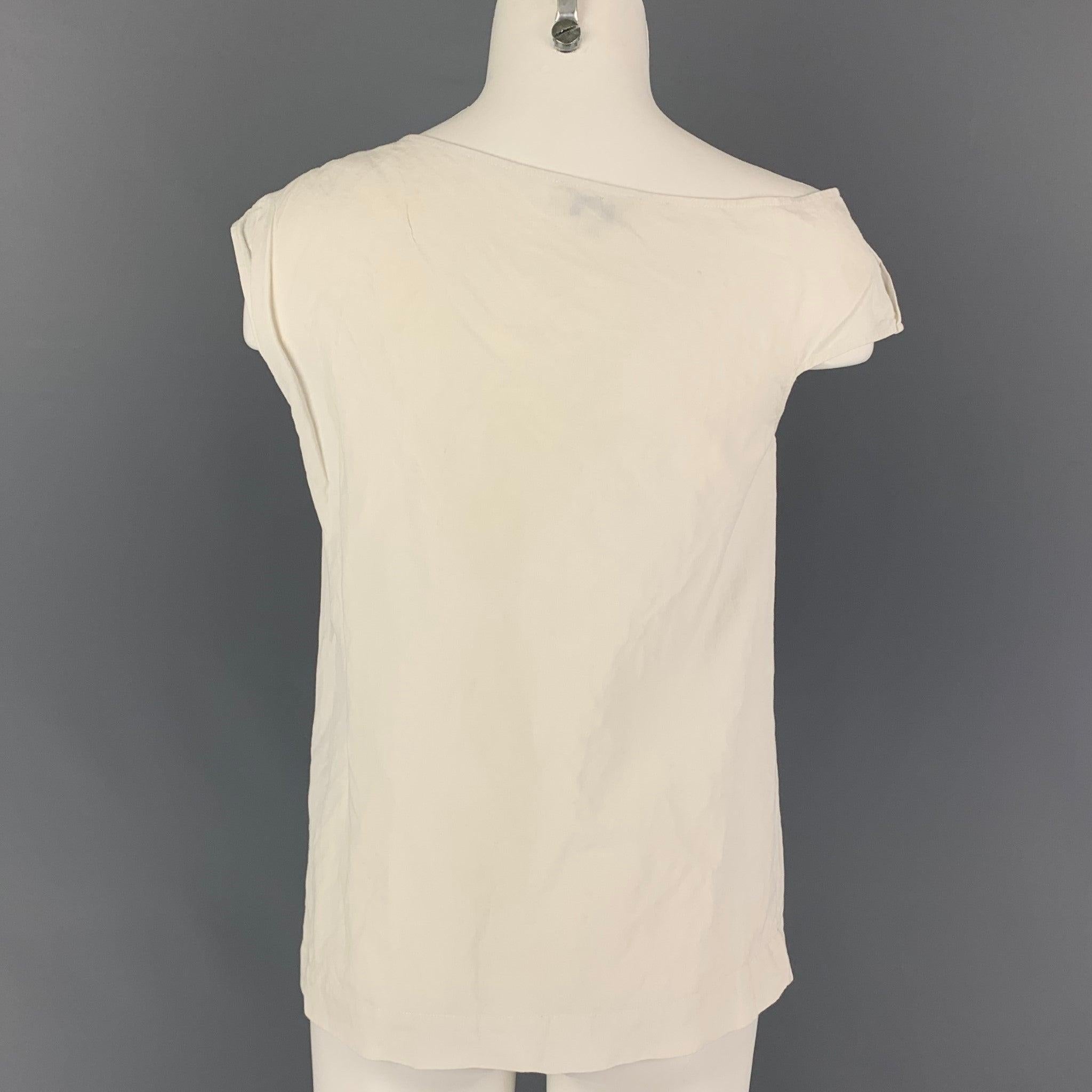 ISA ARFEN Size 6 Cream Cotton Blend Wrinkled A-Line Blouse In Good Condition For Sale In San Francisco, CA
