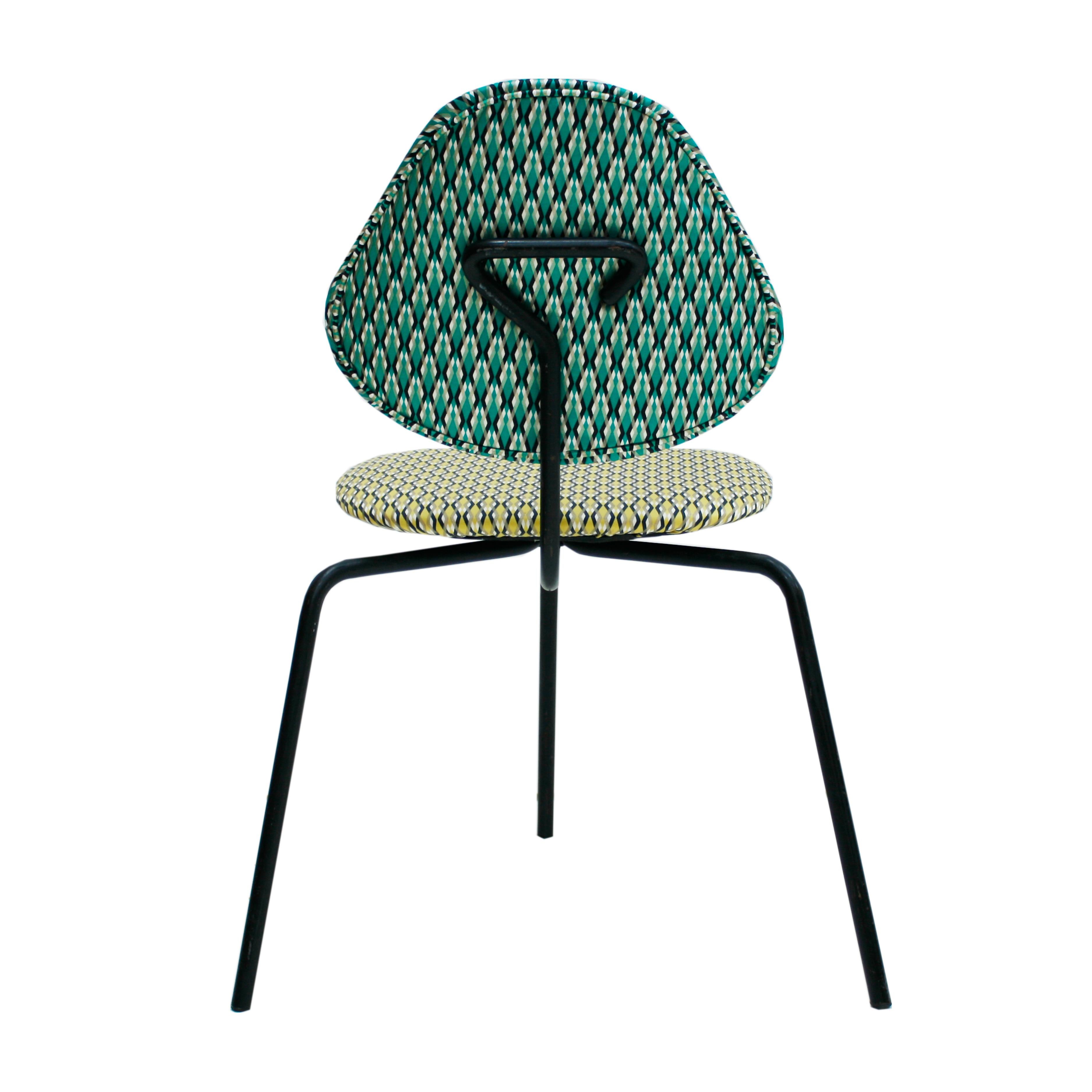 Isa Beramo Midcentury Pair of Black Lacquered Metal Cotton Satin Italian Chairs 1