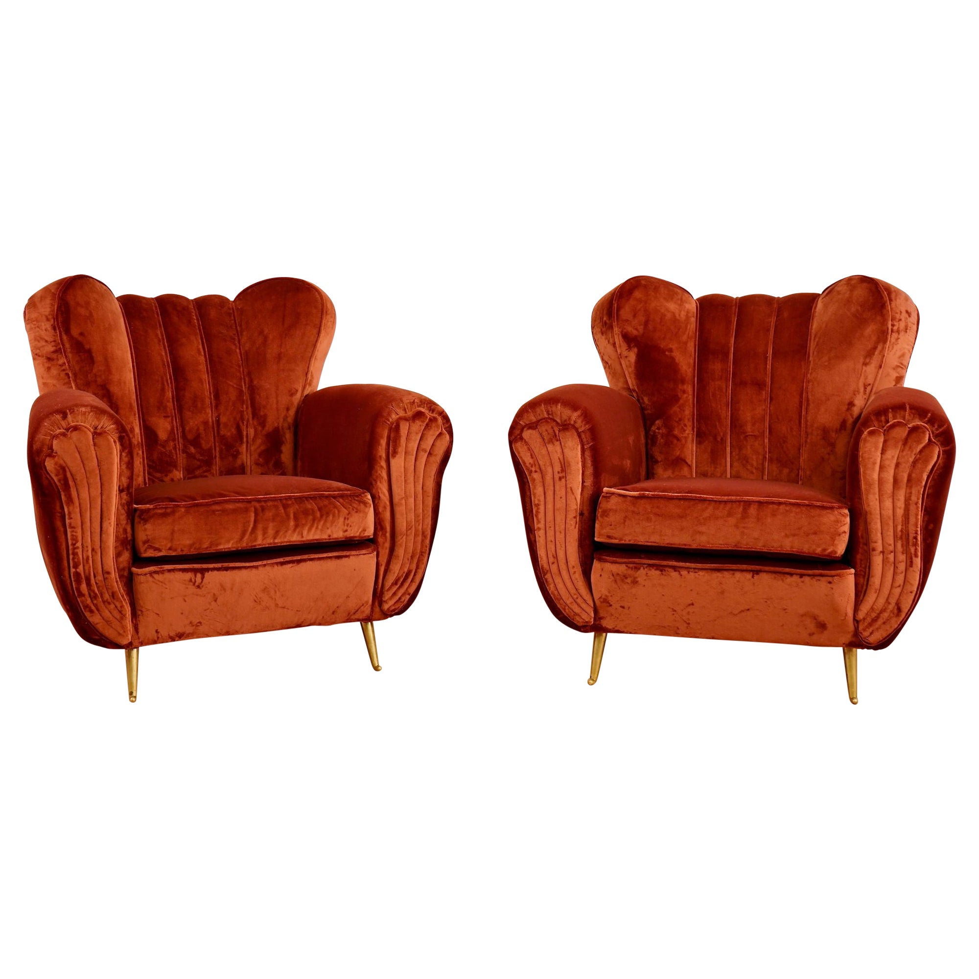 ISA Bergamo: A Pair of Mid-Century Armchairs restaured with Rubelli velvet
