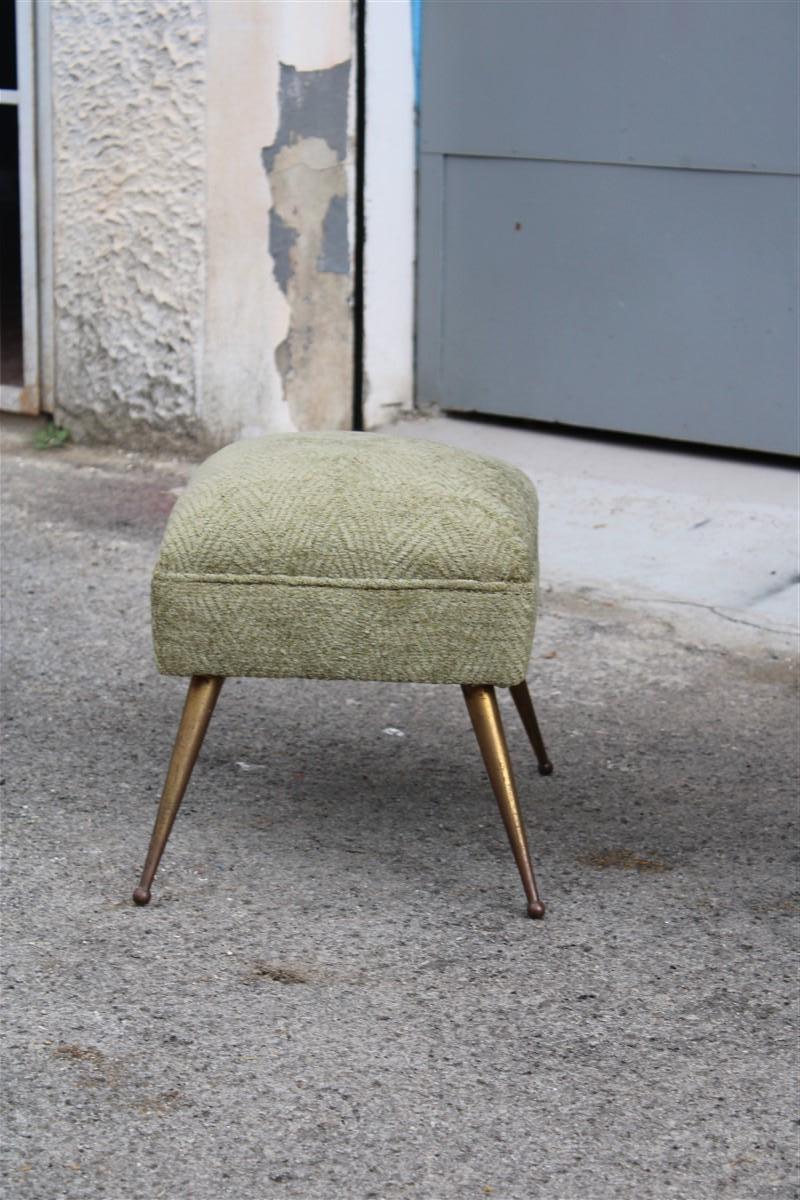 Isa Bergamo Armchair with Green Velvet Midcentury Italian Design Stool Brass  8