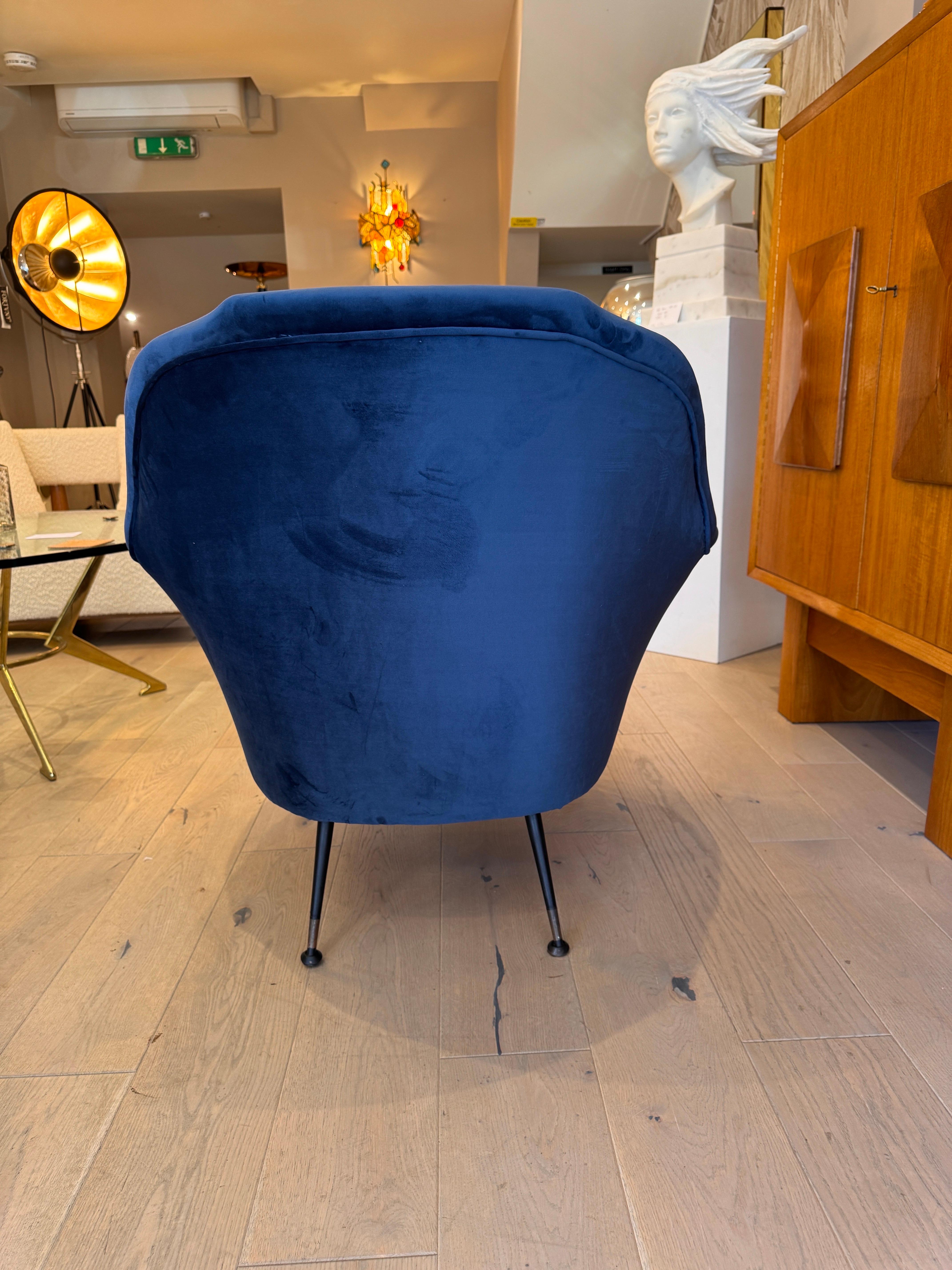 Italian ISA Bergamo blue velvet armchairs