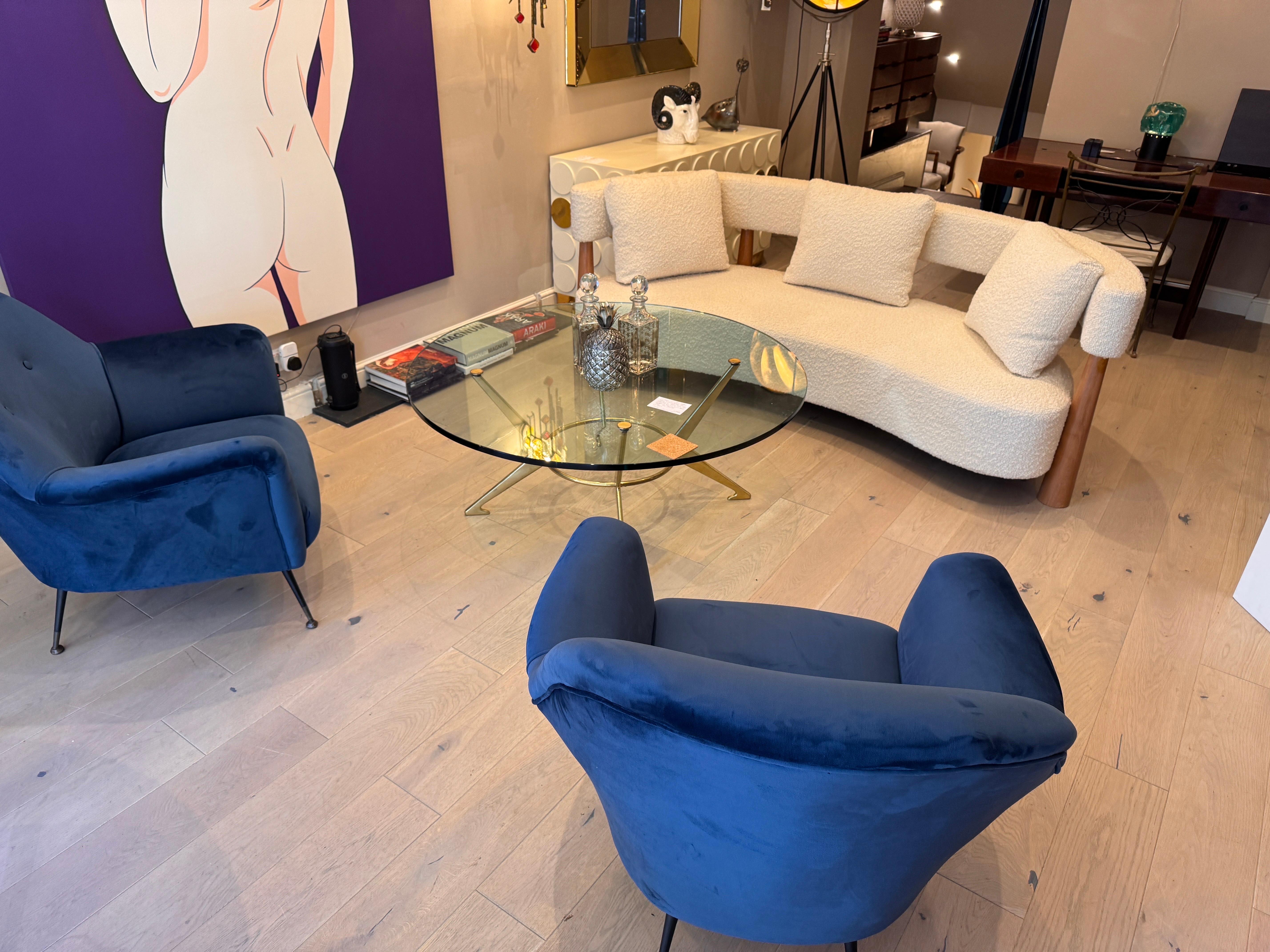 20th Century ISA Bergamo blue velvet armchairs
