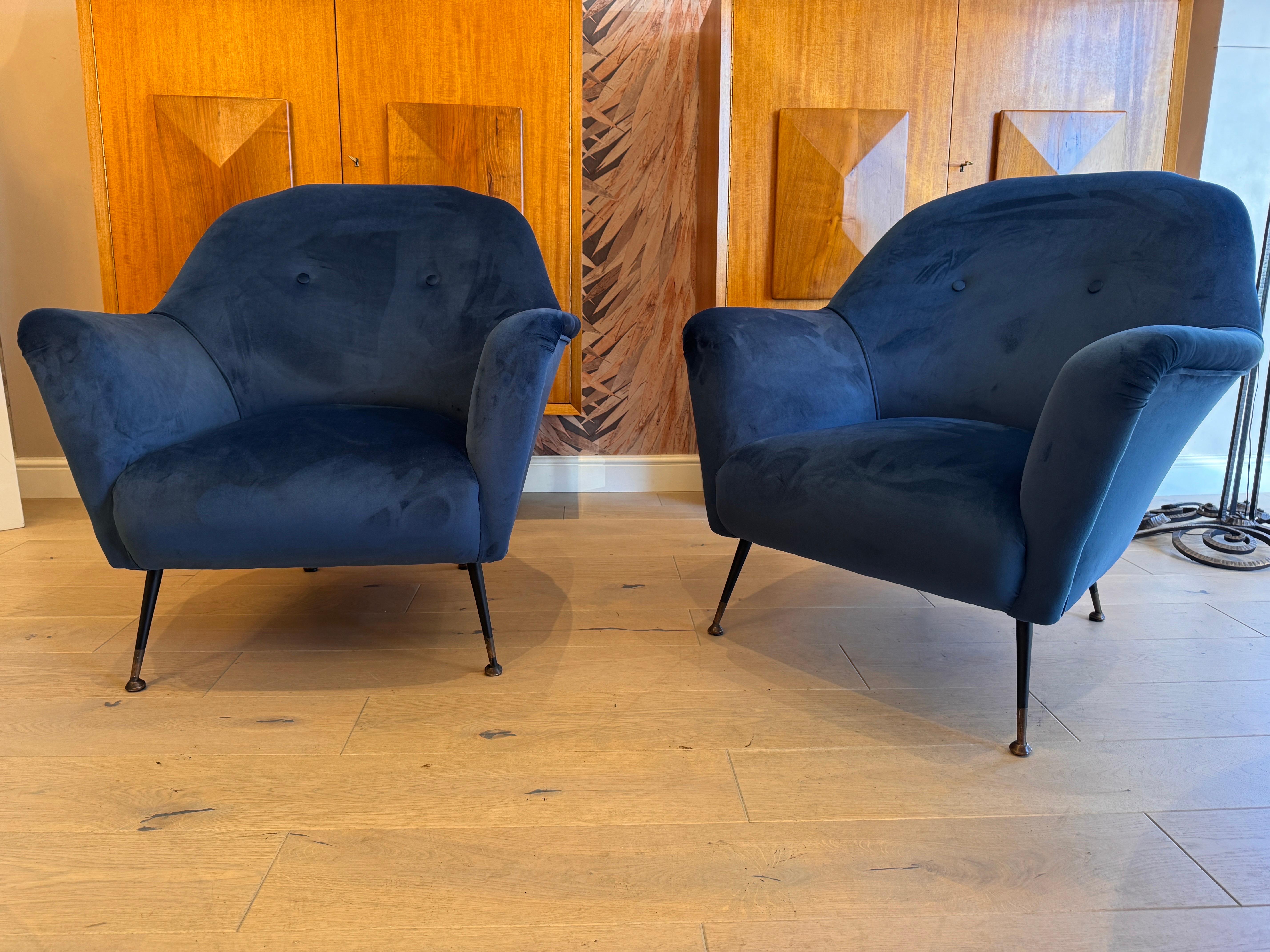 Metal ISA Bergamo blue velvet armchairs