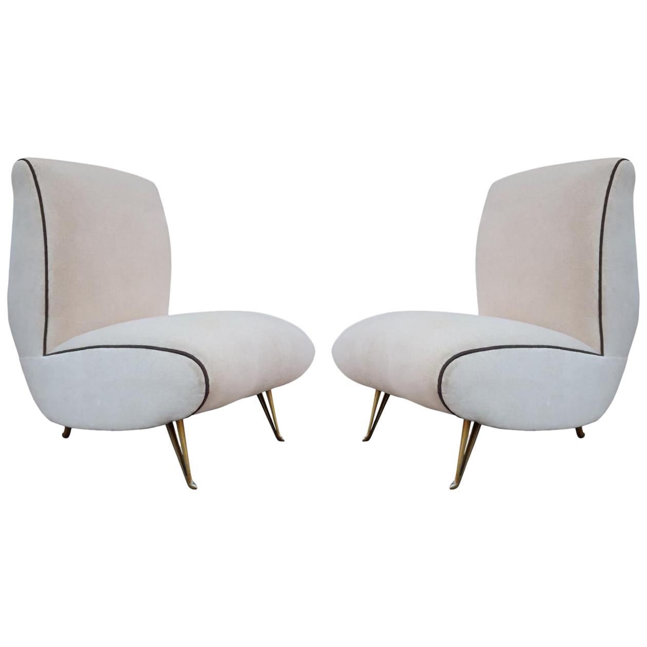 Pair Of Lounge Chairs Brass Legs 2 For Sale on 1stDibs