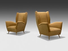 ISA Bergamo, Camel Velvet, Bronze, Wingback Chairs, Italy, 1950s