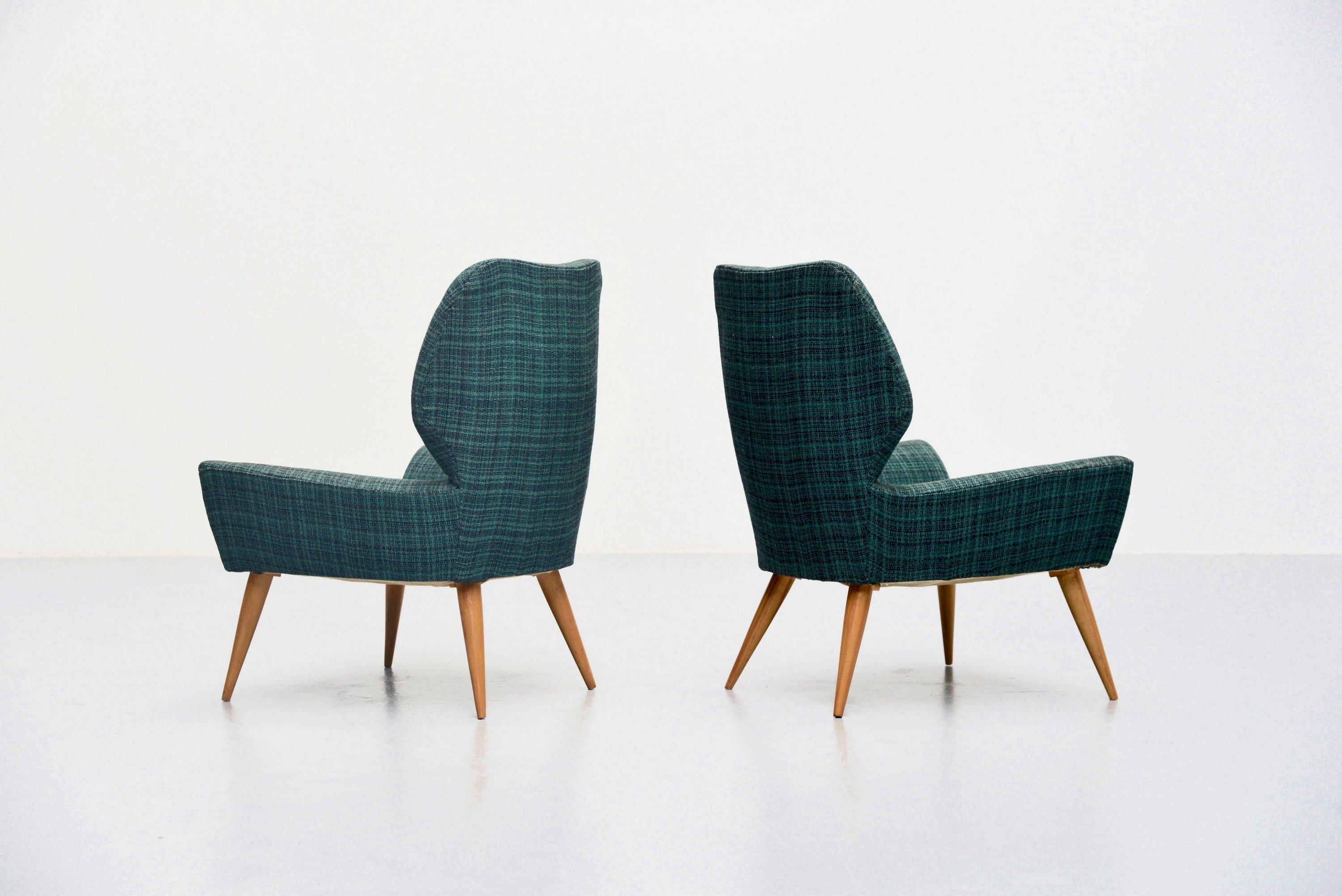 Mid-Century Modern Isa Bergamo Club Chairs in Original Fabric, Italy, 1950