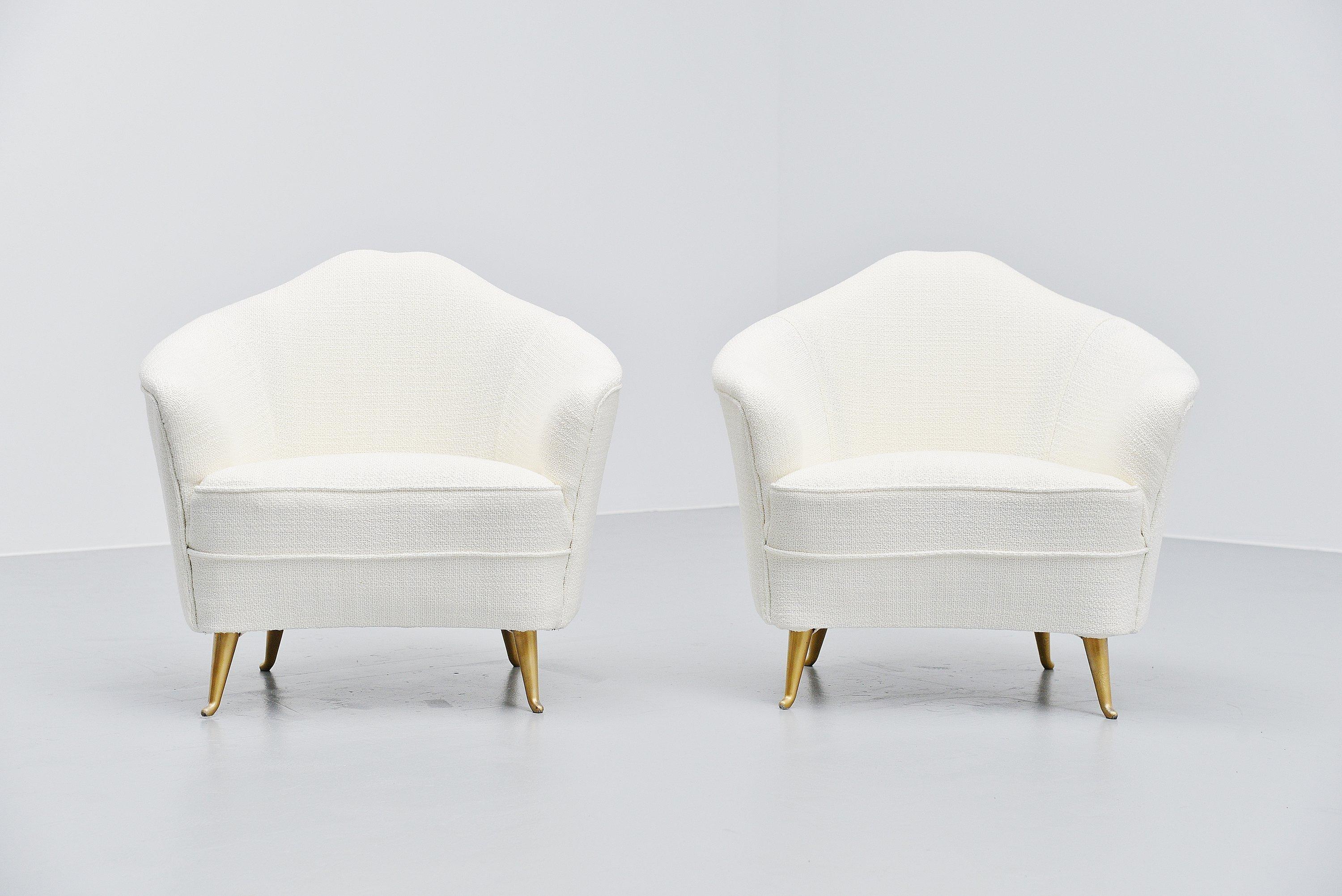 Hand-Painted Isa Bergamo Club Chairs Pair, Italy, 1950 For Sale