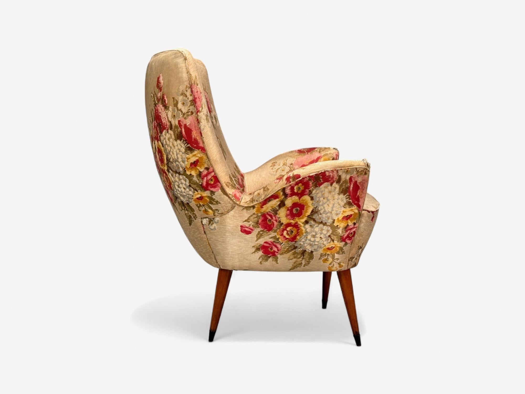 ISA Bergamo, Tela, Madera, Latón, Sillas de salón orgánicas, Italia, años 50 en venta 5