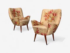 ISA Bergamo, Fabric, Wood, Brass, Organic Lounge Chairs, Italy, 1950s