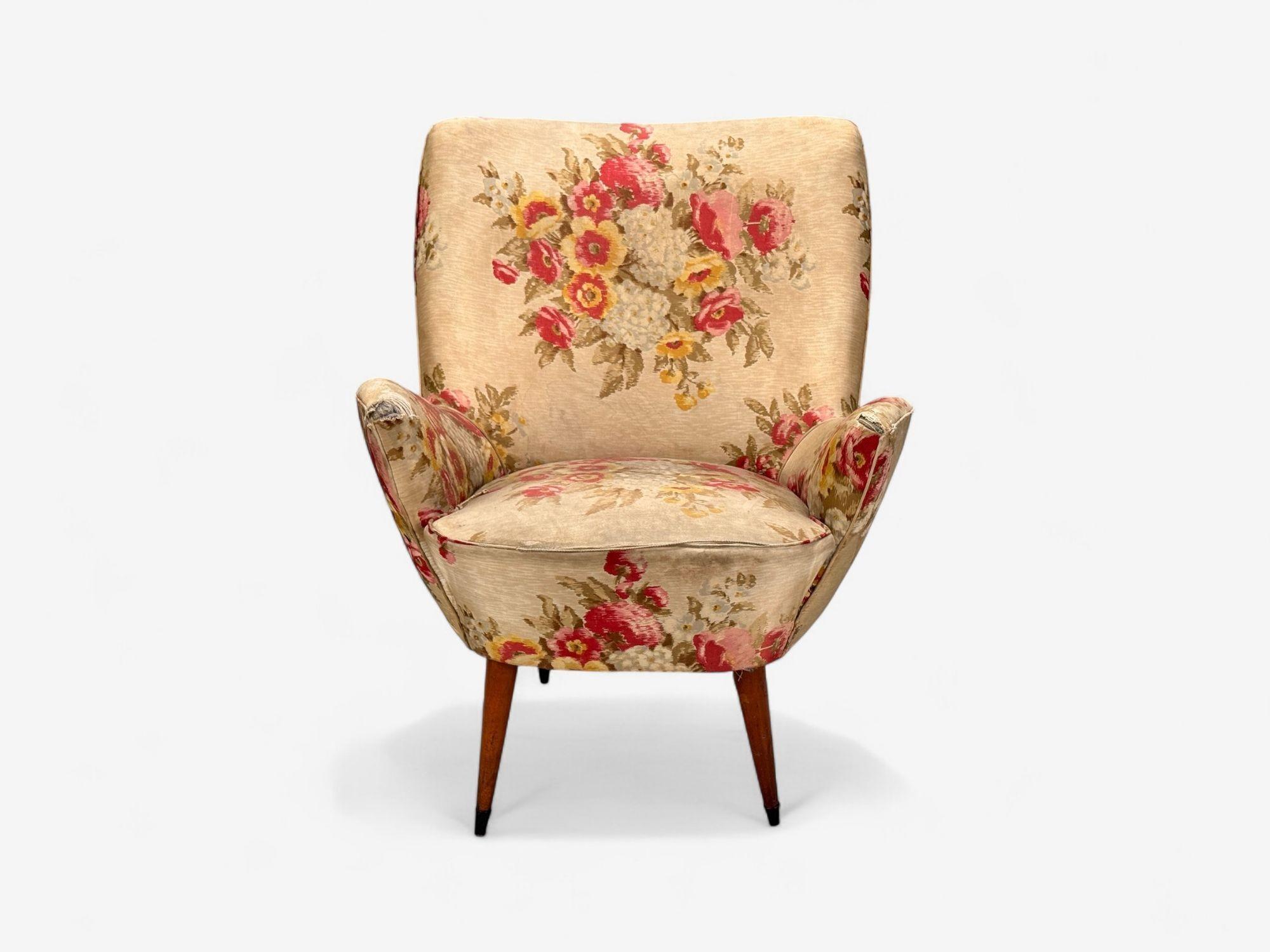 ISA Bergamo, Tela, Madera, Latón, Sillas de salón orgánicas, Italia, años 50 en venta 1