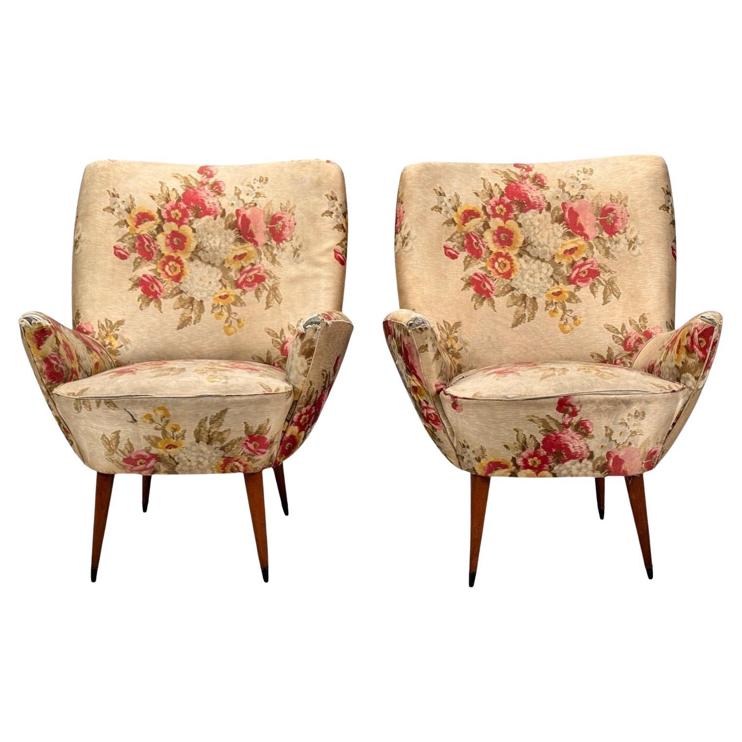 ISA Bergamo, tissu, Wood Wood, Brass, Organic Lounge Chairs, Italie, années 1950