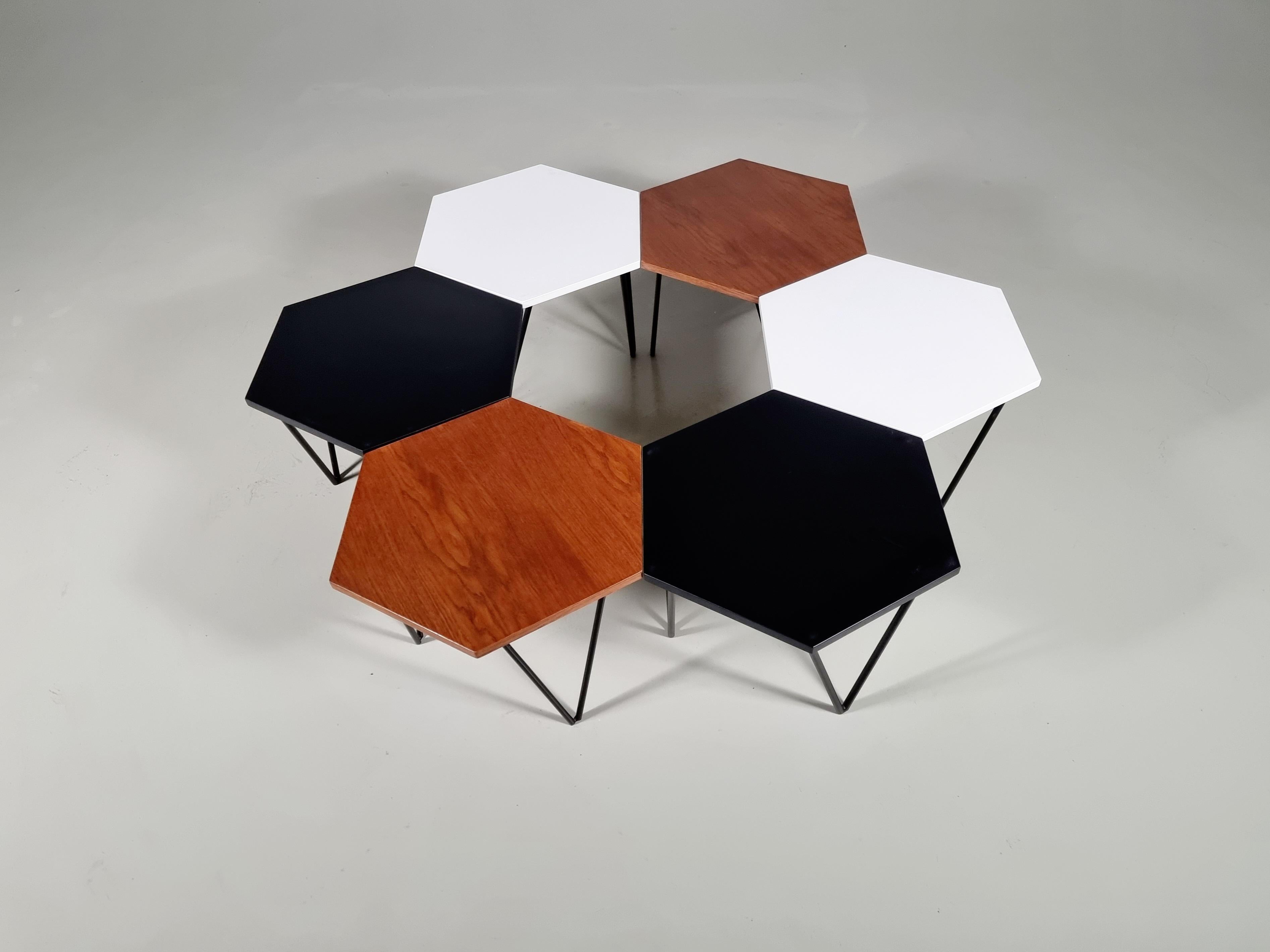 Mid-Century Modern Isa Bergamo for Gio Ponti Hexagonal Coffee Tables, Set of 6, 1950s