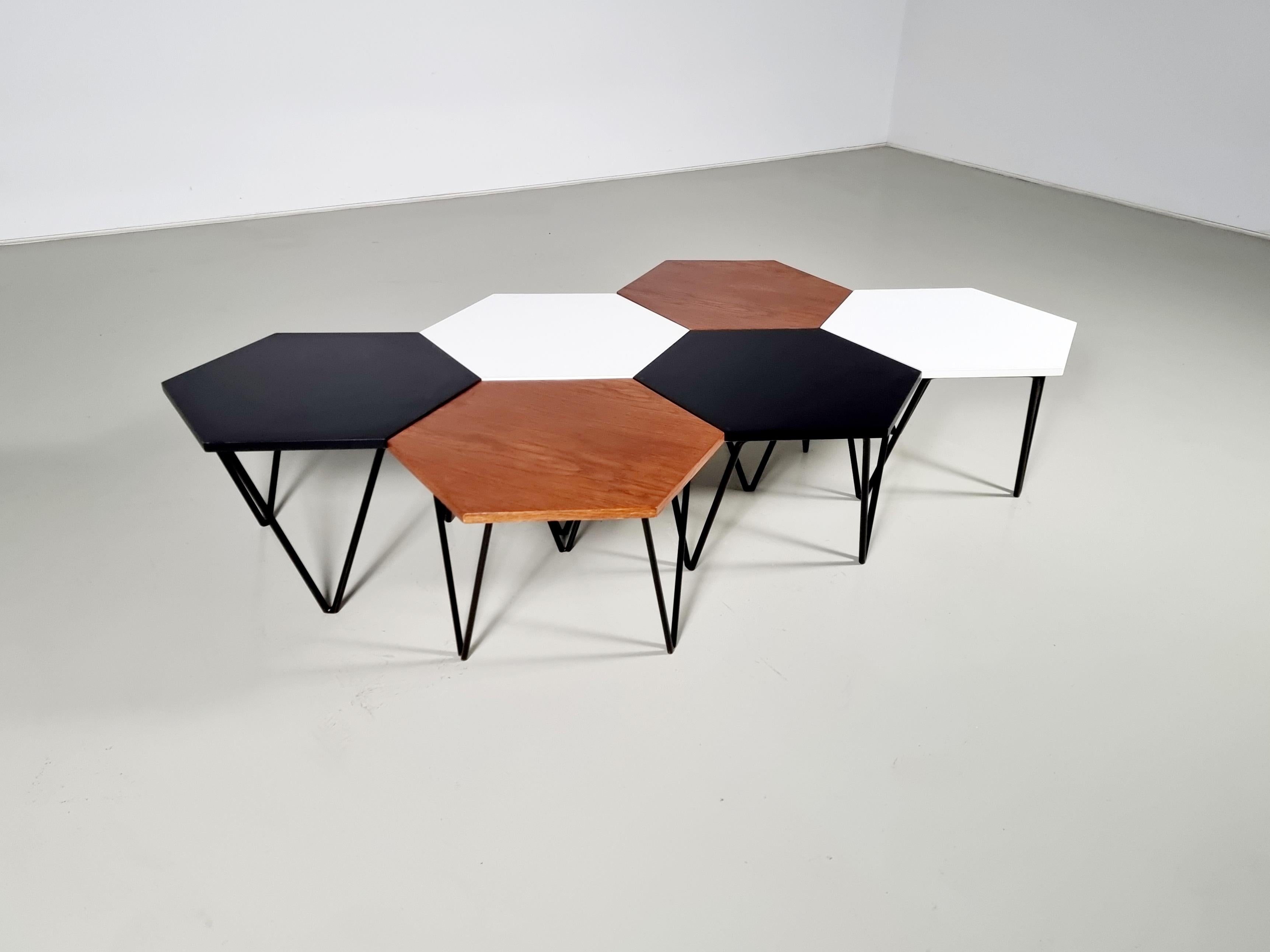 European Isa Bergamo for Gio Ponti Hexagonal Coffee Tables, Set of 6, 1950s