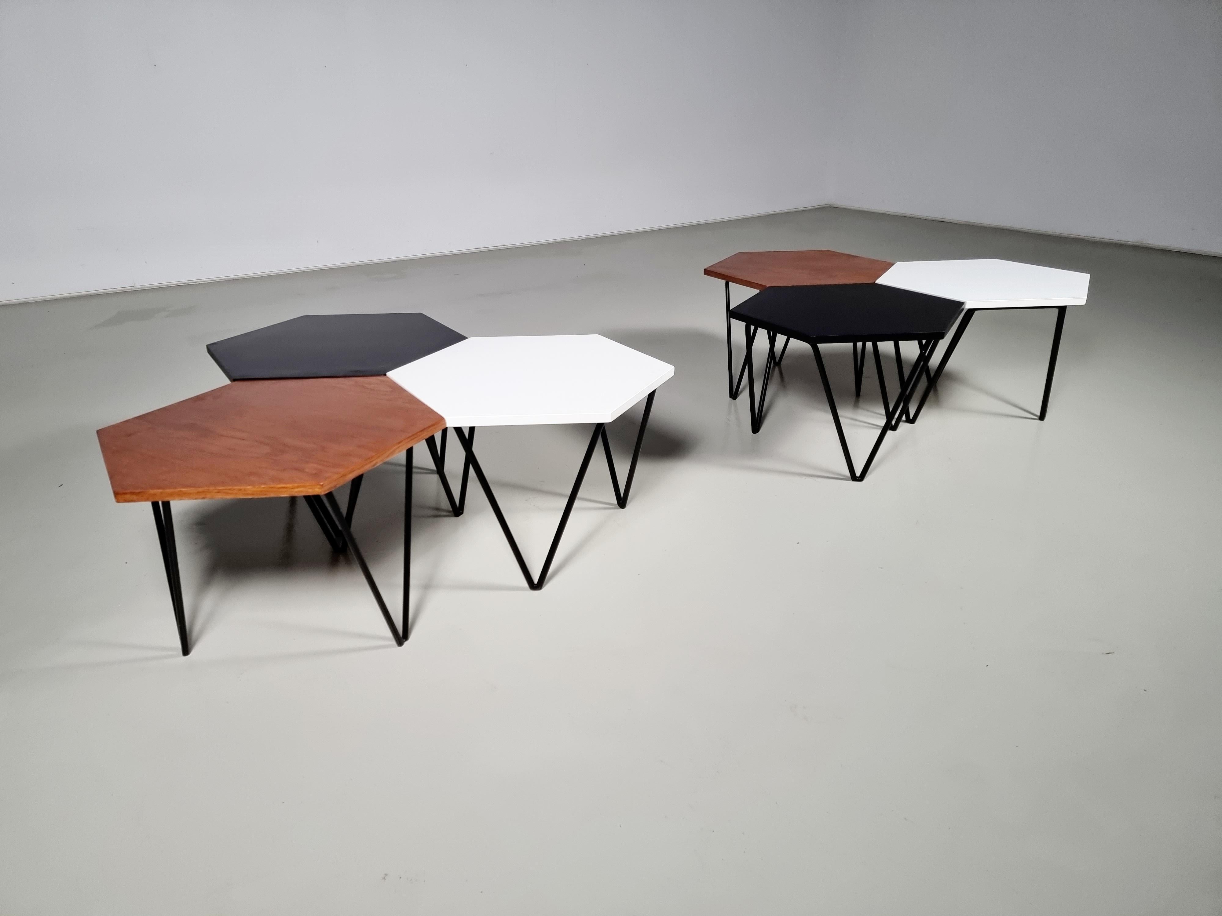 Isa Bergamo for Gio Ponti Hexagonal Coffee Tables, Set of 6, 1950s In Good Condition In amstelveen, NL