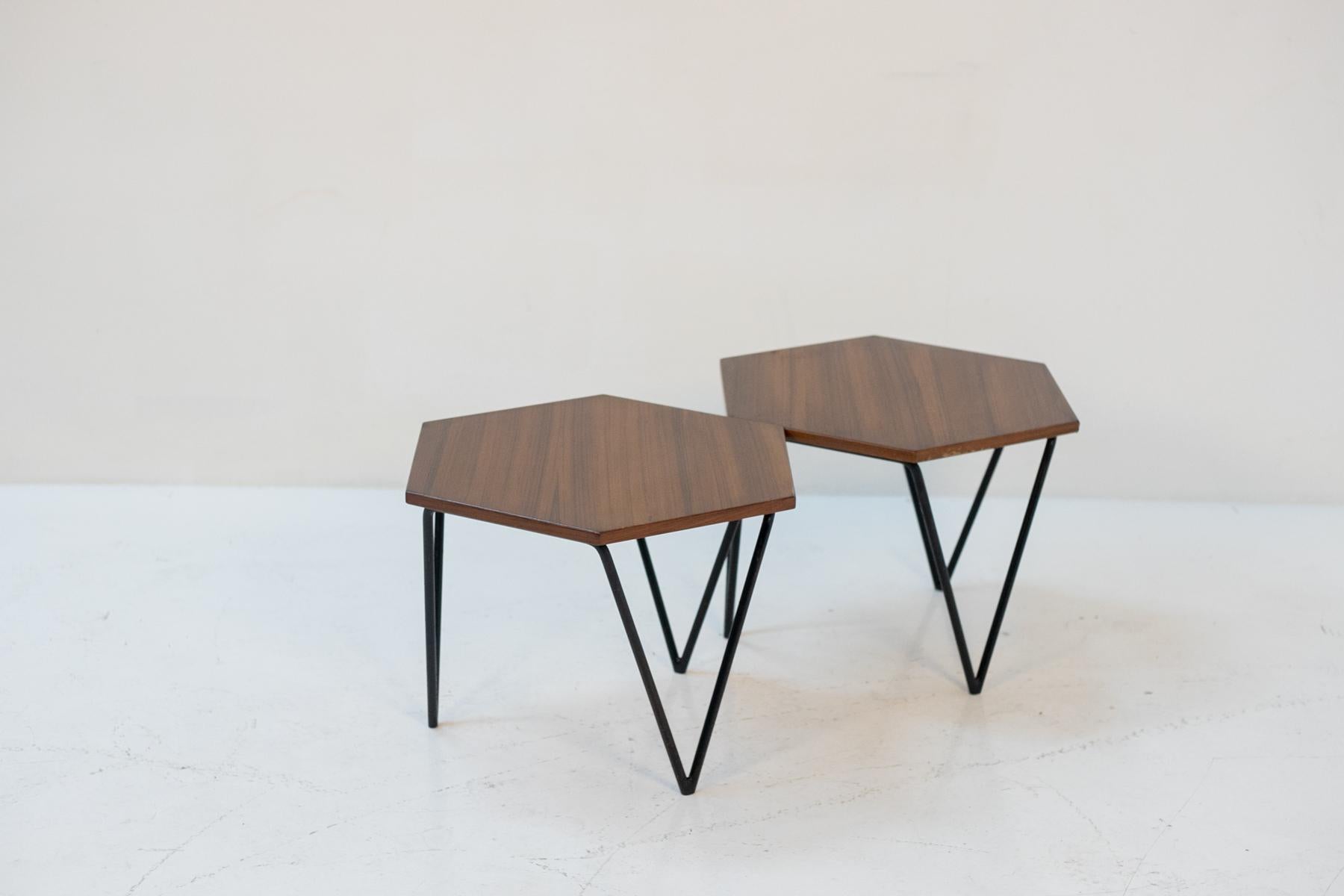 Mid-Century Modern Isa Bergamo for Gio Ponti Tek Hexagonal Coffee Tables, Original Label