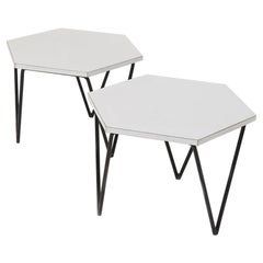 Isa Bergamo for Gio Ponti White Hexagonal Coffee Tables, Original Label