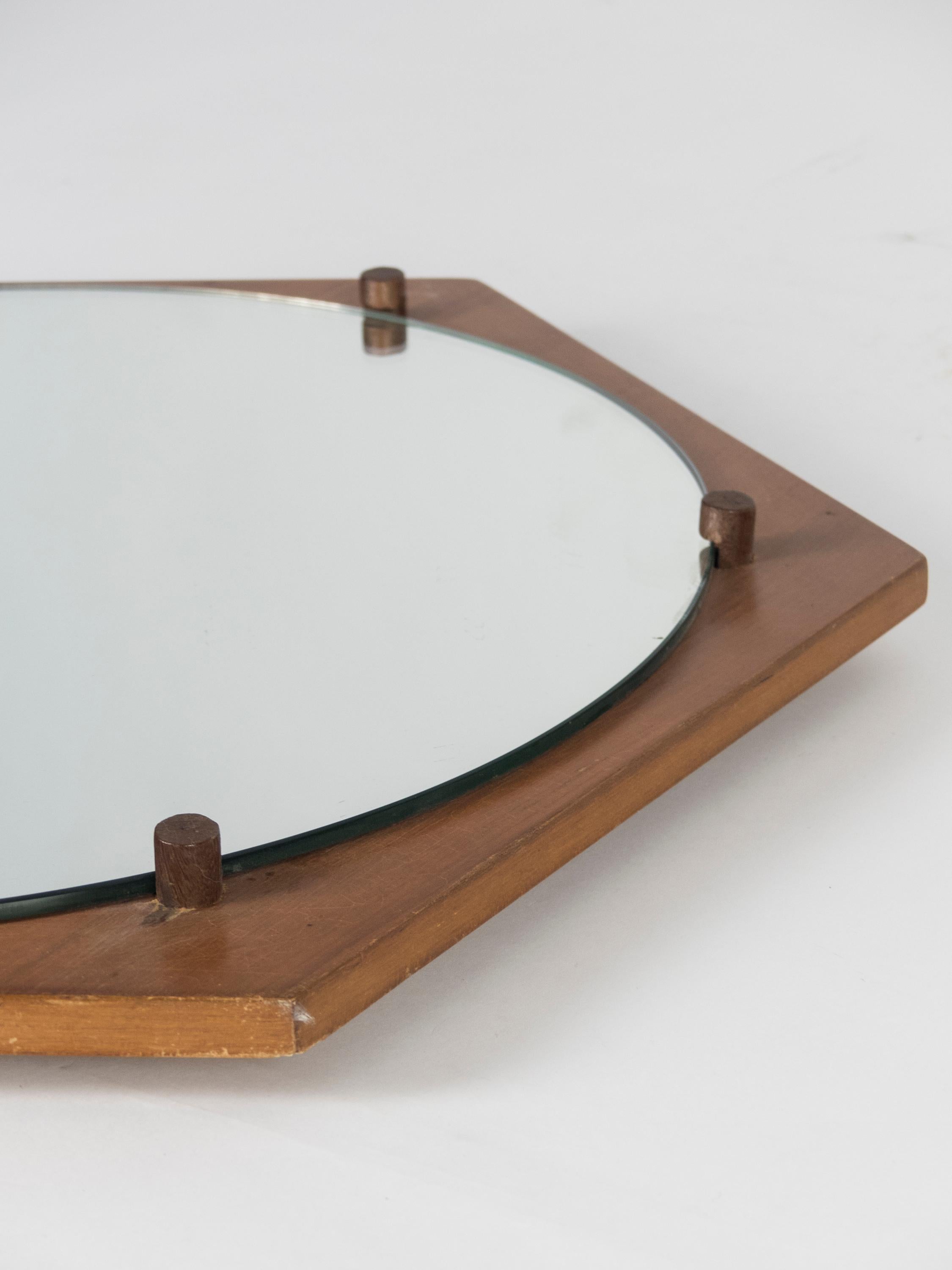 Italian ISA Bergamo Hexagonal Teak Midcentury Wall Mirror, 1960s For Sale