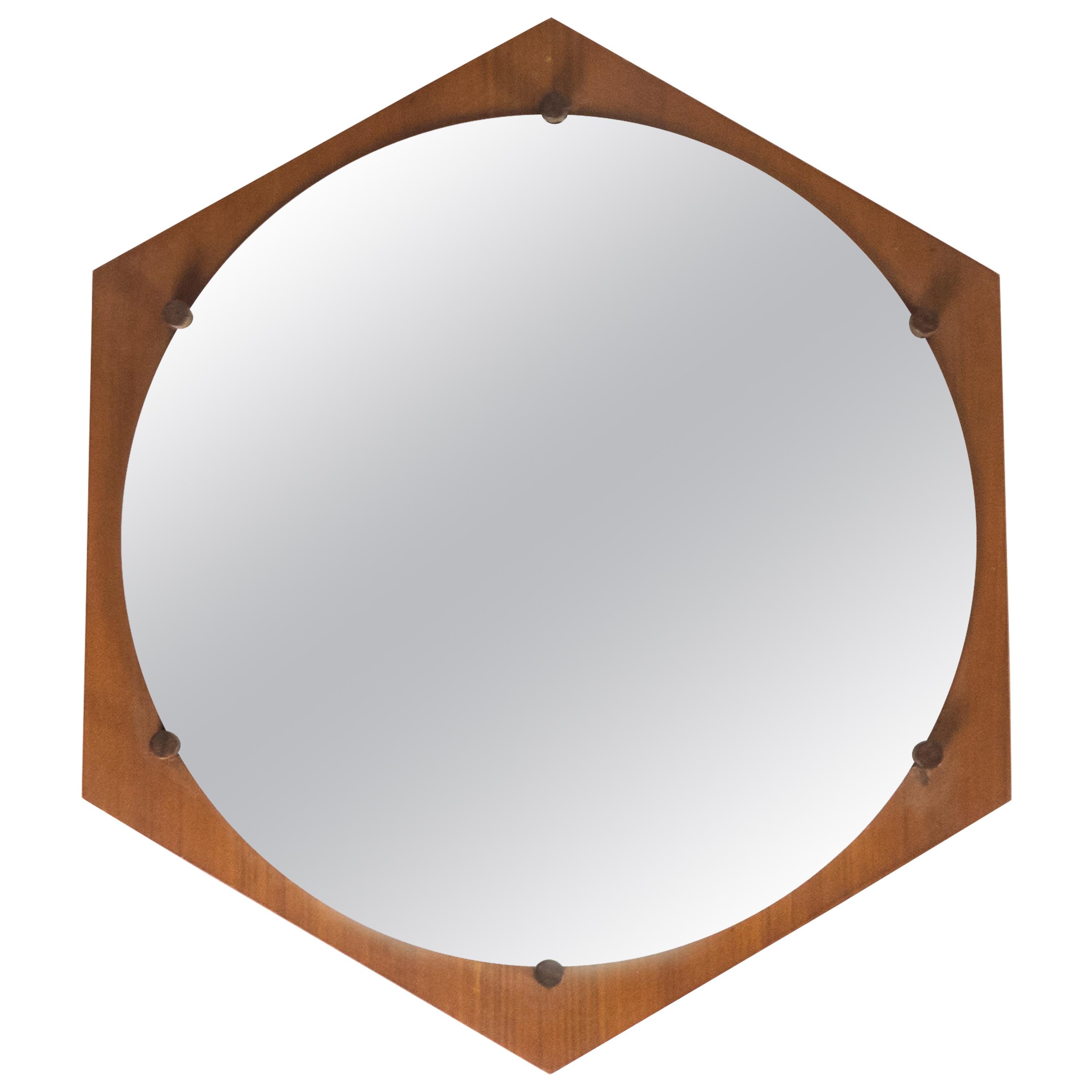 ISA Bergamo Hexagonal Teak Midcentury Wall Mirror, 1960s For Sale