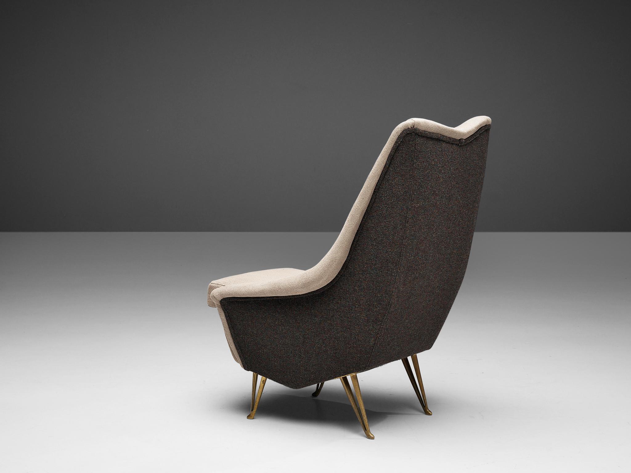 Mid-Century Modern ISA Bergamo Highback Lounge Chair with Brass Feet