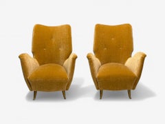 ISA Bergamo, Italian Mid-Century, Bronze, Camel Mohair, Lounge Chairs, 1950s