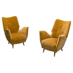 ISA Bergamo, Sedie da salotto italiane di metà secolo, bronzo, mohair cammello, anni '50