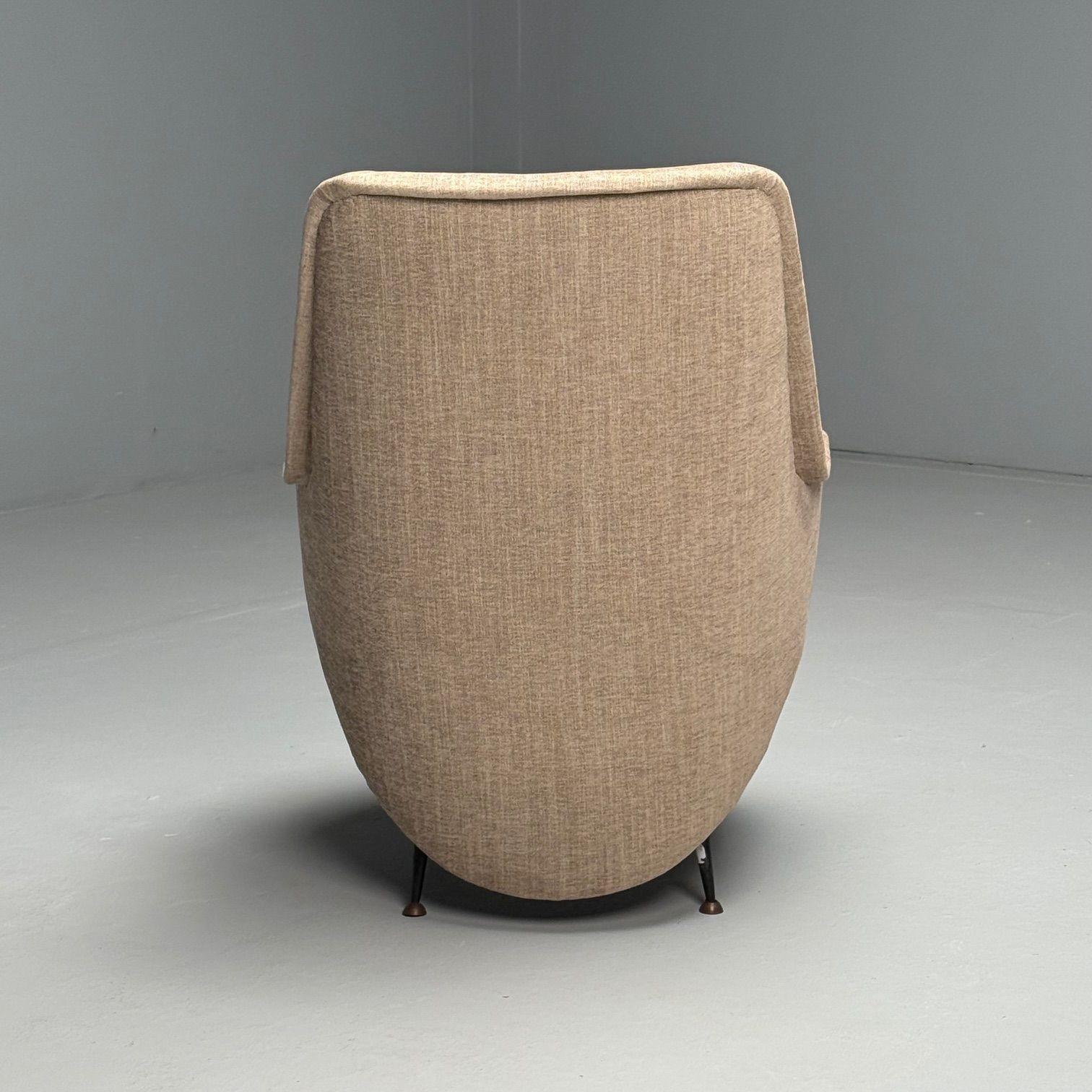 ISA Bergamo, Italian Mid-Century Modern, Armchair, Beige Linen, Brass, 1950s 6
