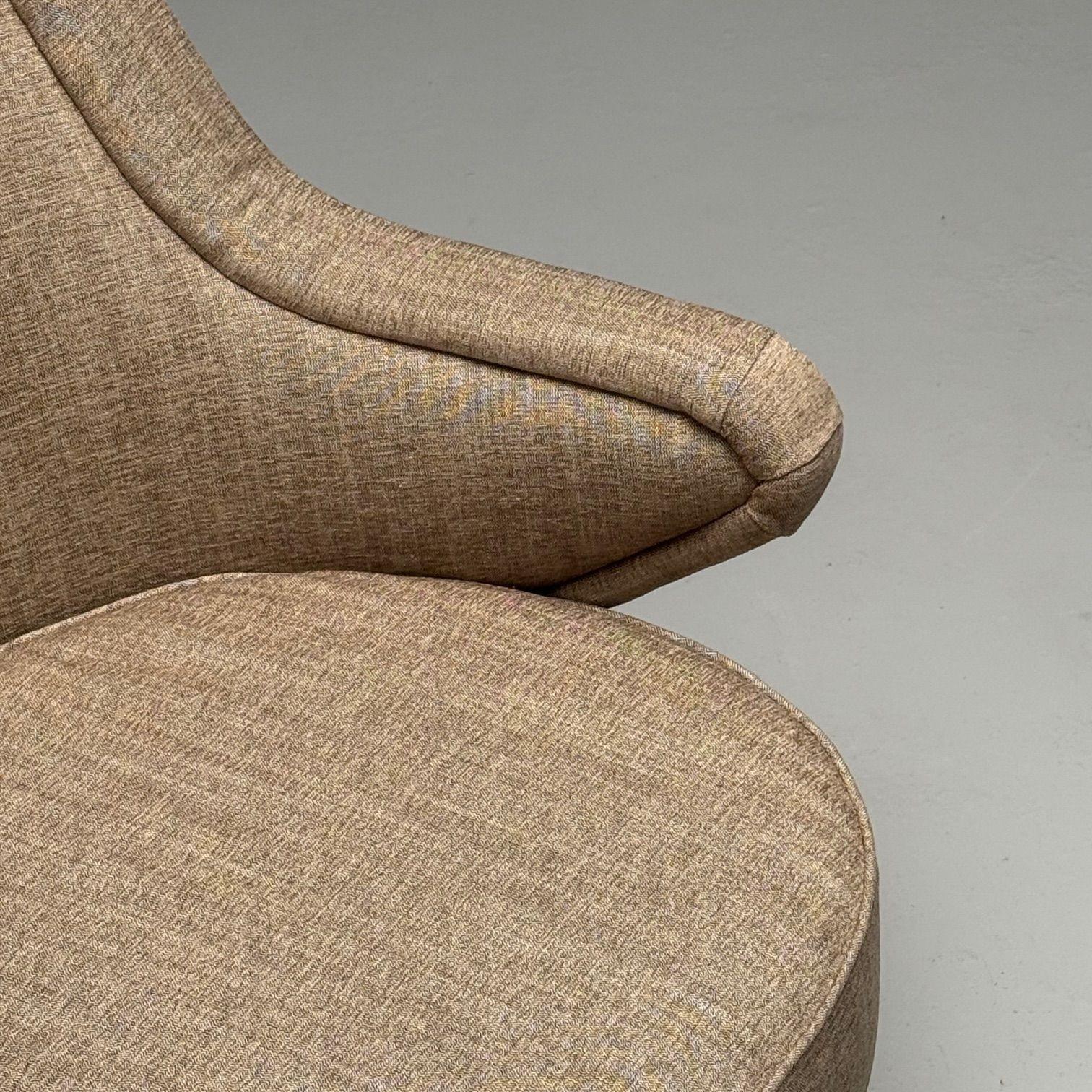 ISA Bergamo, Italian Mid-Century Modern, Armchair, Beige Linen, Brass, 1950s 4