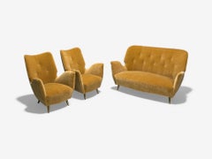 ISA Bergamo, Italienische Mid-Century Modern, Bronze, Kamel Mohair, Sofa Set, 1950er Jahre