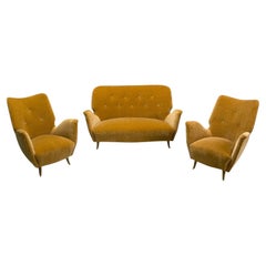 ISA Bergamo, Ensemble de canapés en bronze, mohair camel, italien, Mid-Century Modern, années 1950