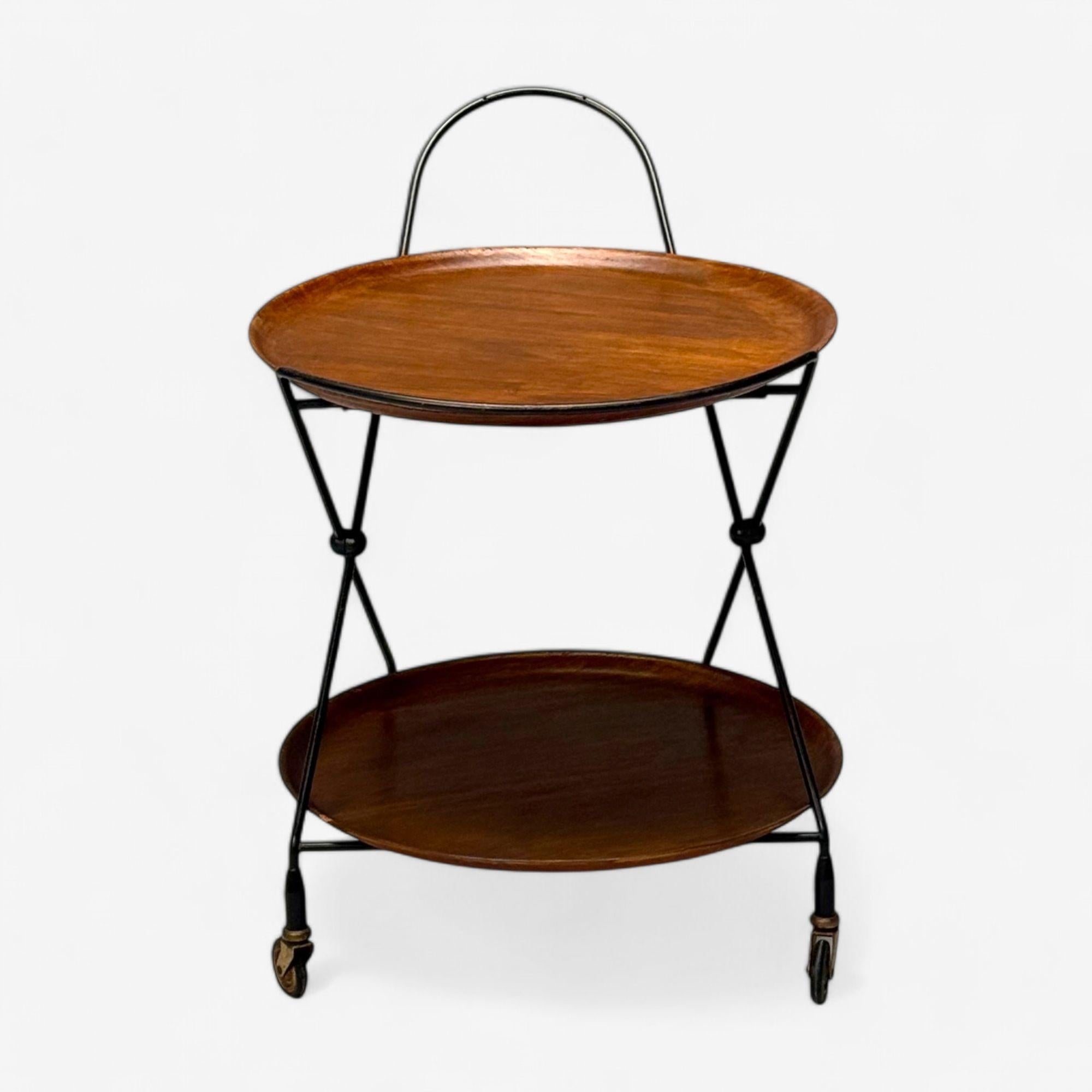 ISA Bergamo, Italian Mid-Century Modern, Collapsible Bar Cart, Teak, 1950s In Good Condition In Manhasset, NY