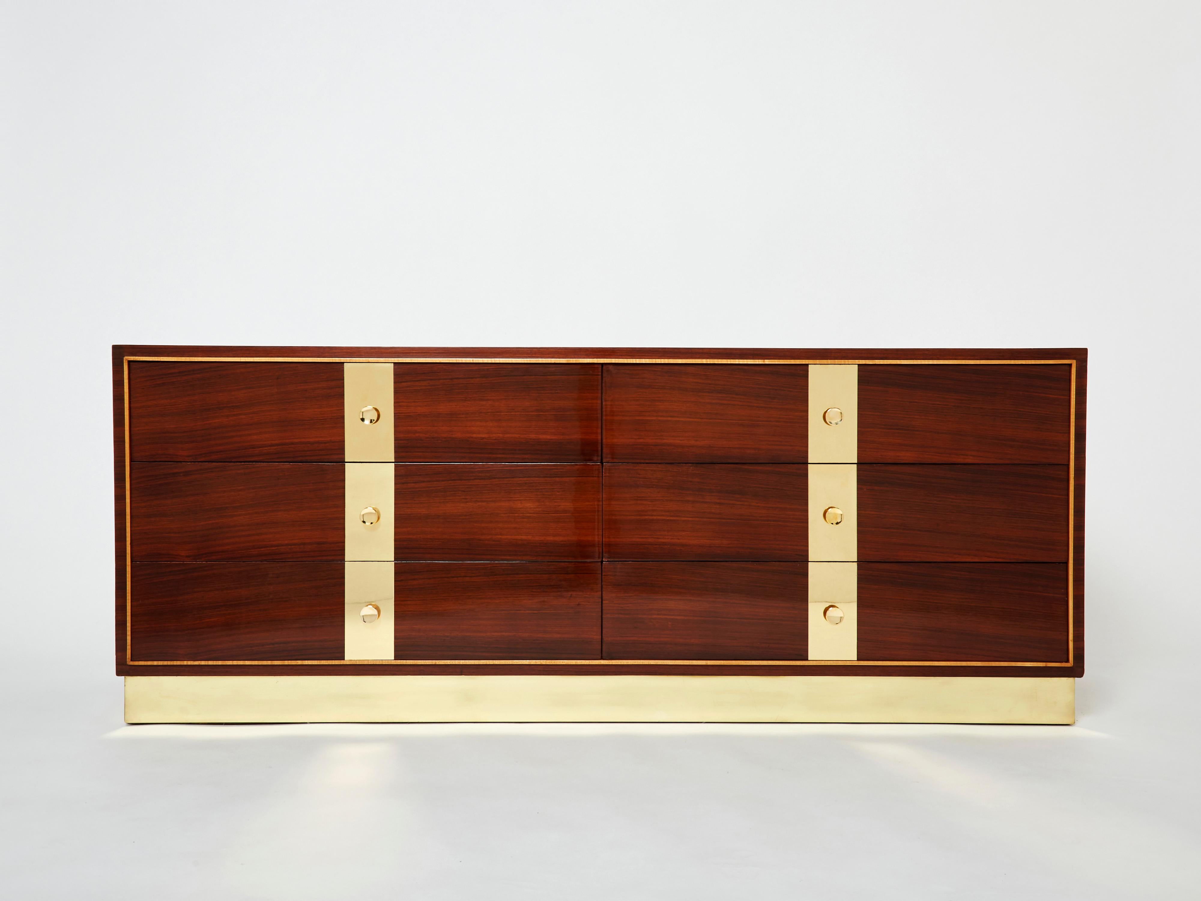 Mid-Century Modern ISA Bergamo Italian Rosewood and Brass Commode, 1950s For Sale