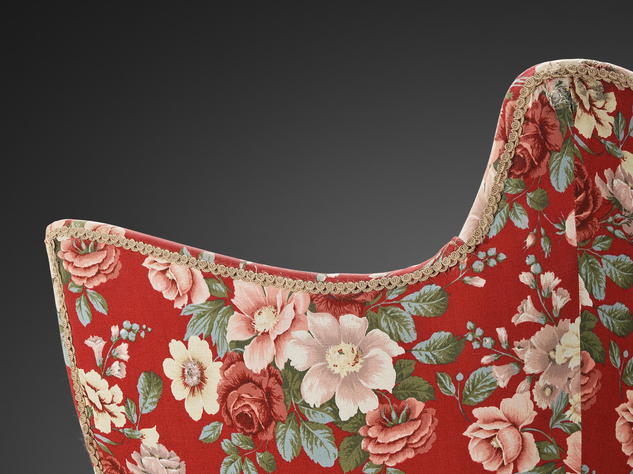 ISA Bergamo Italian Sofa in Brass and Floral Upholstery For Sale 2