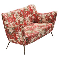 ISA Bergamo Italian Sofa in Brass and Floral Upholstery