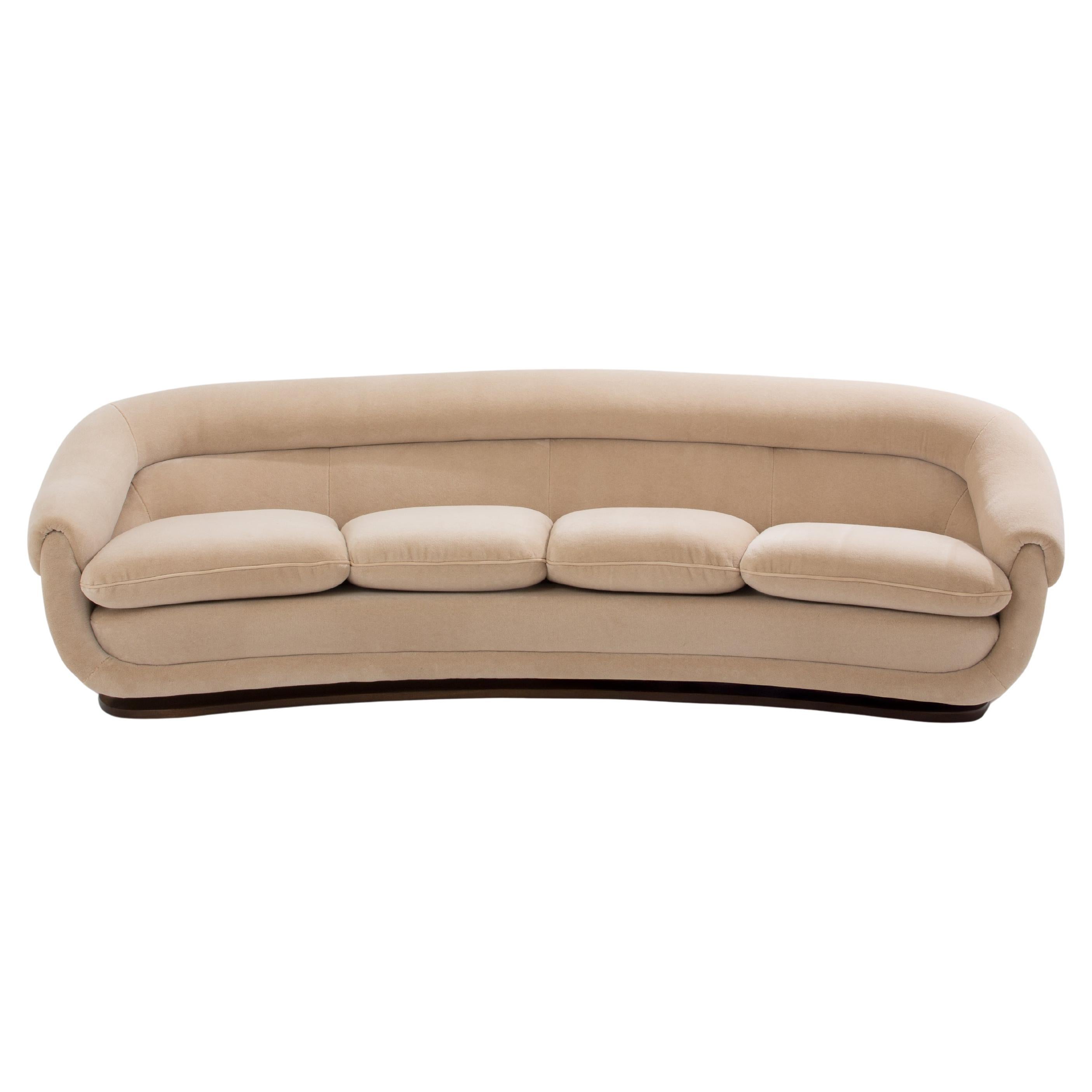 Isa Bergamo large Art Deco walnut mohair velvet sofa 1940s