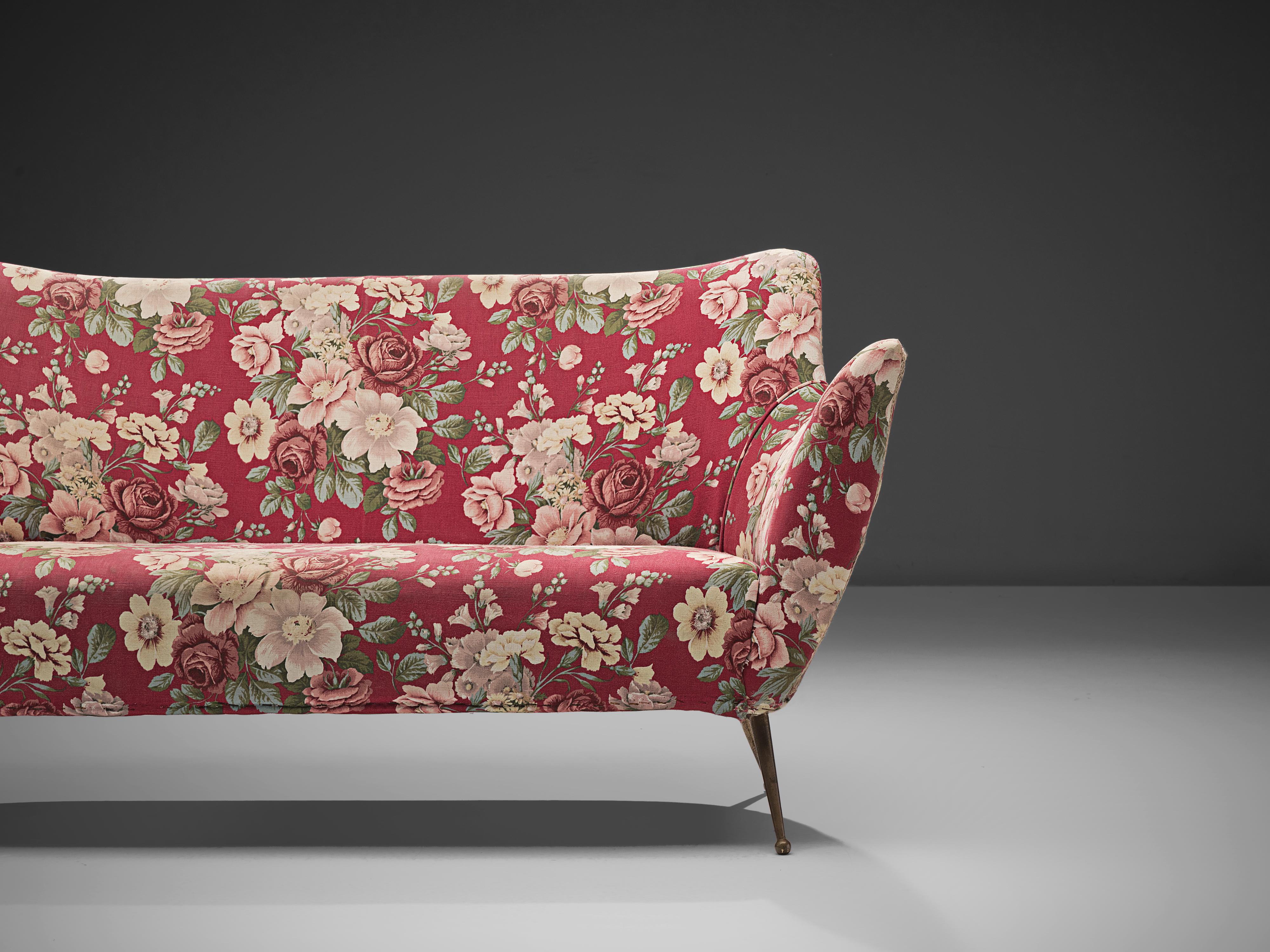 Mid-Century Modern ISA Bergamo Sofa in Red Floral Fabric