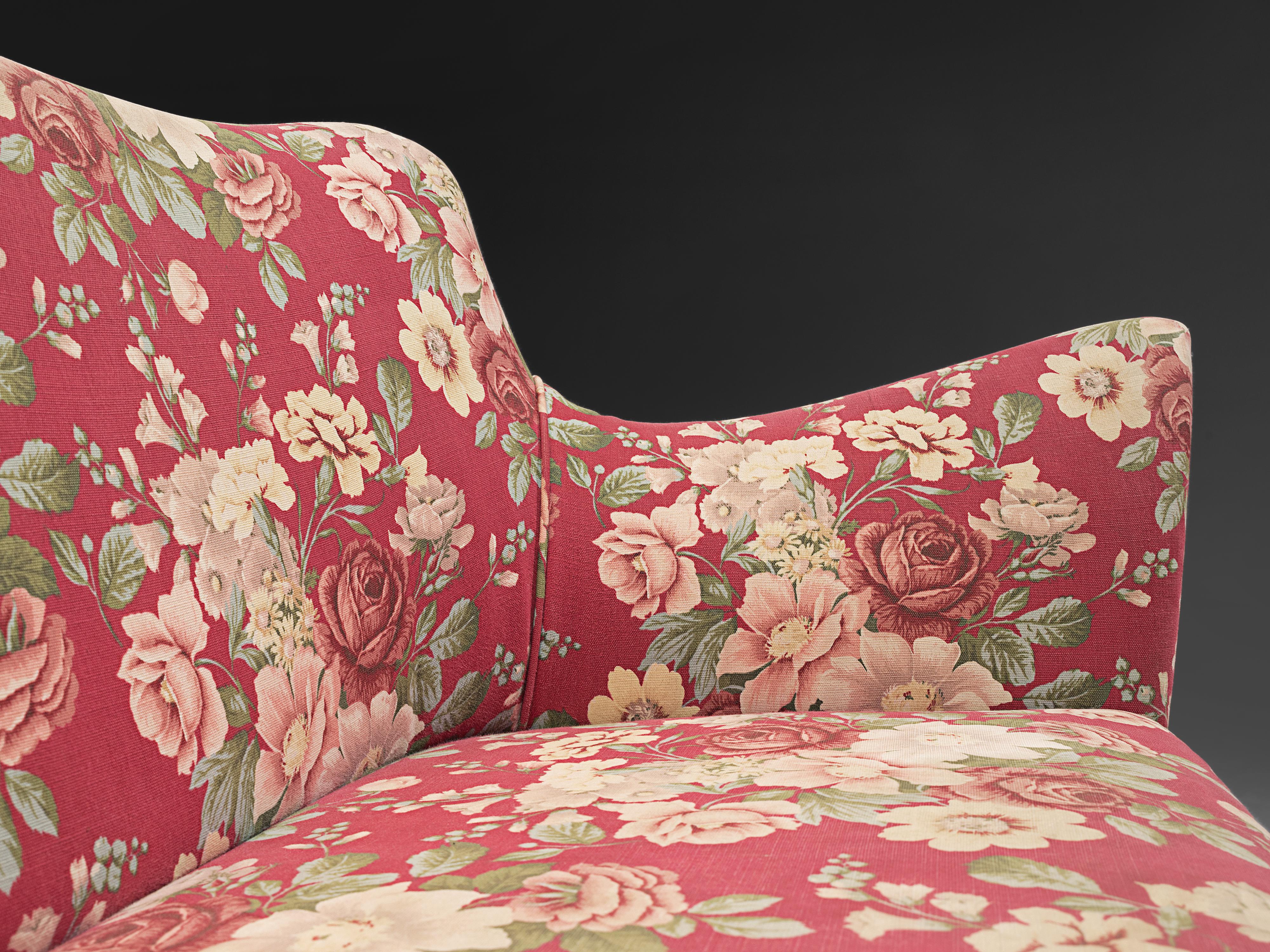Italian ISA Bergamo Sofa in Red Floral Fabric
